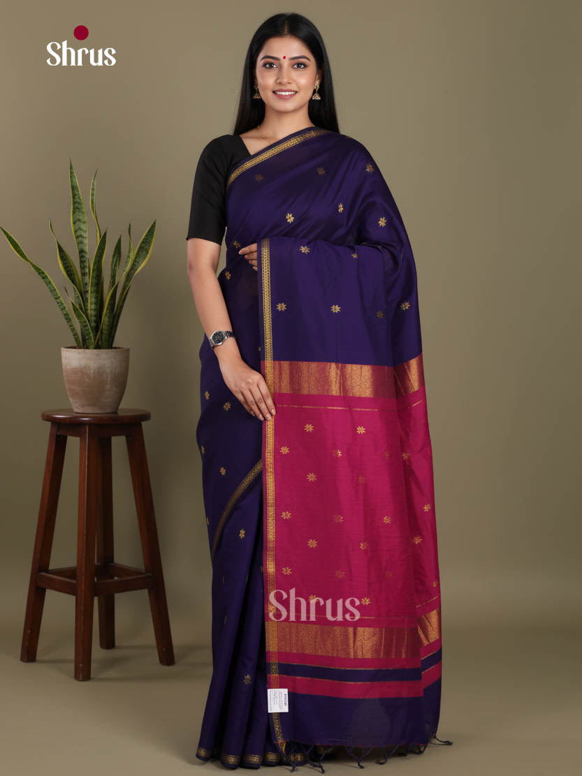 Blue & Maroon - Semi Maheshwari Saree
