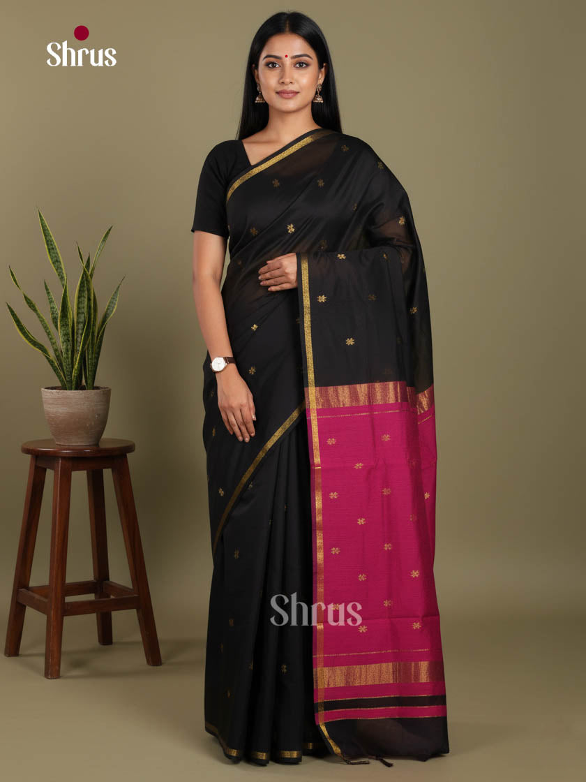 Black & Maroon- Semi Maheshwari Saree