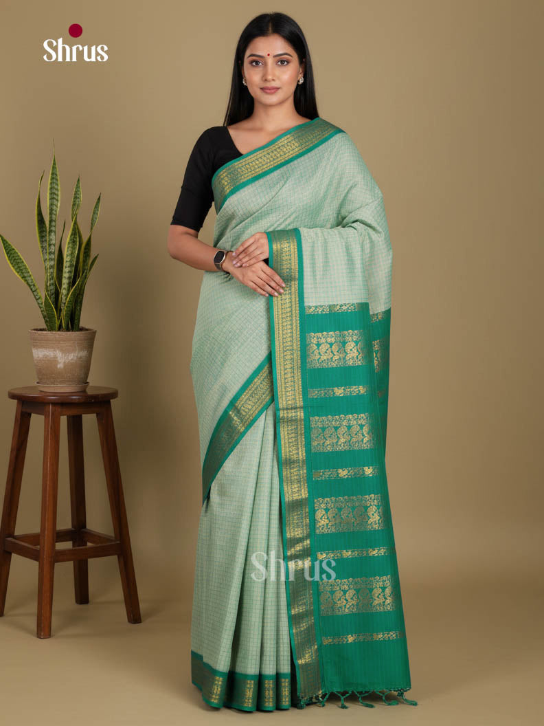 Pastel Green & Green - Kalyani Cotton Saree - Shop on Shrus.com