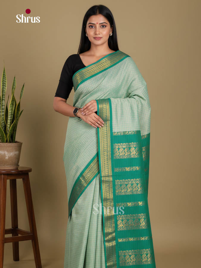Pastel Green & Green - Kalyani Cotton Saree - Shop on Shrus.com