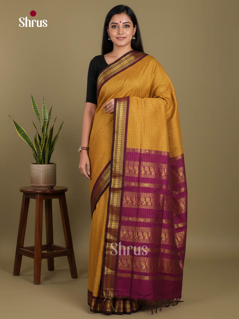 Mustard & Purple - Kalyani Cotton Saree