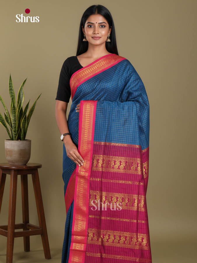 Blue & Purple- Kalyani Cotton Saree