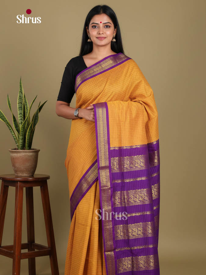 Mustard & Purple - Kalyani Cotton Saree - Shop on Shrus.com