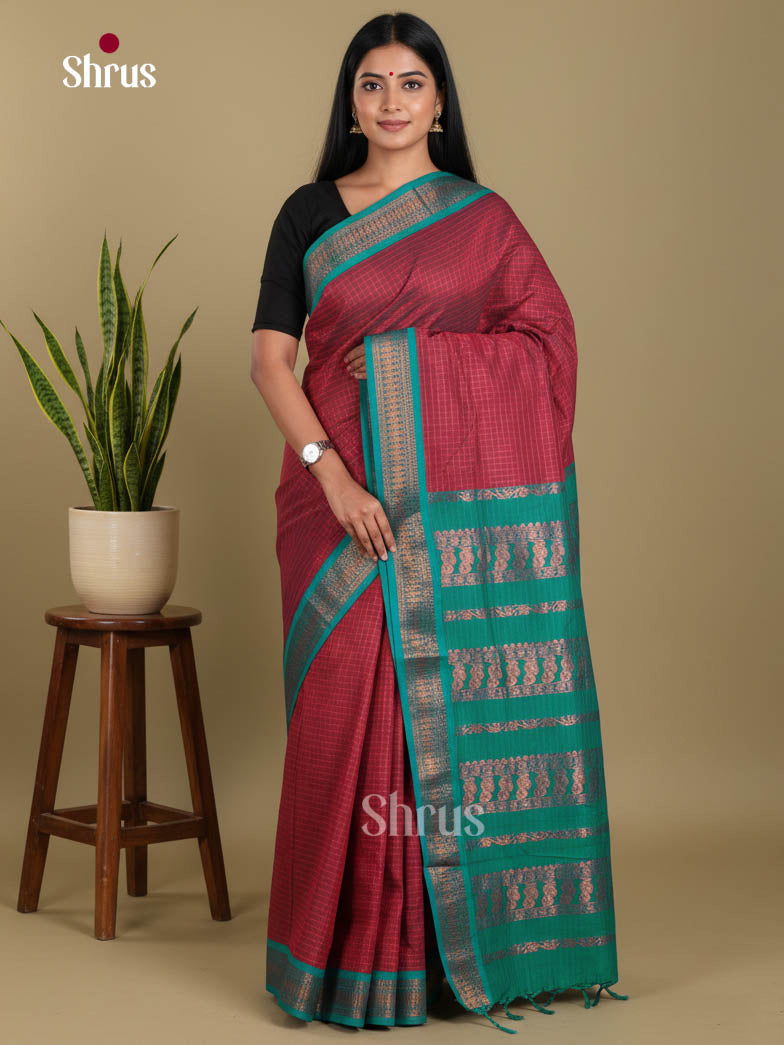 Maroon & Green- Kalyani Cotton Saree
