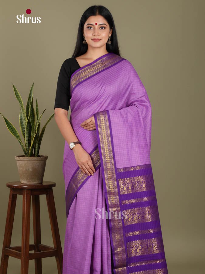 Lilac & Purple- Kalyani Cotton Saree - Shop on Shrus.com