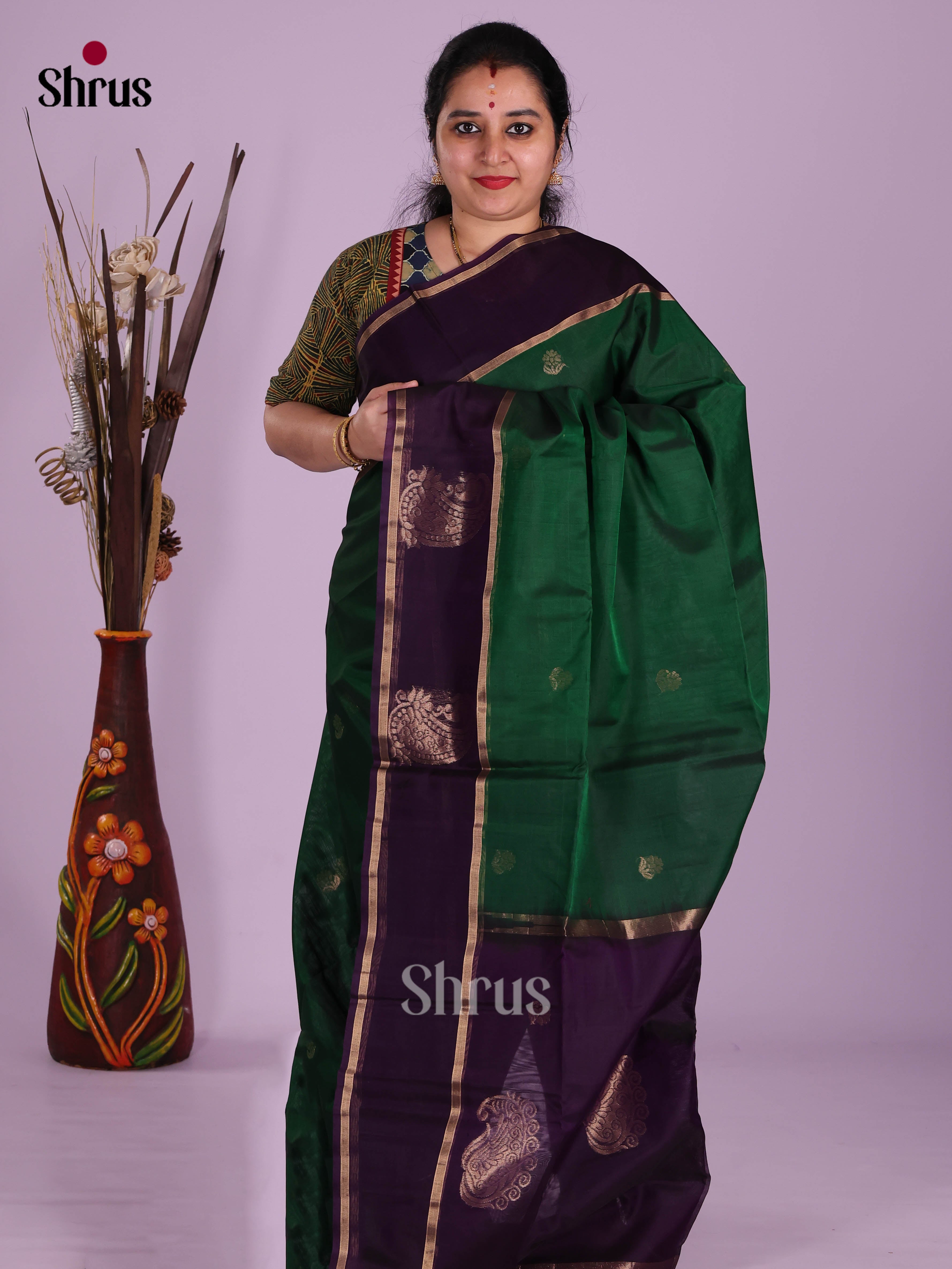 Green & Violet - Timeless Silk Cotton Saree