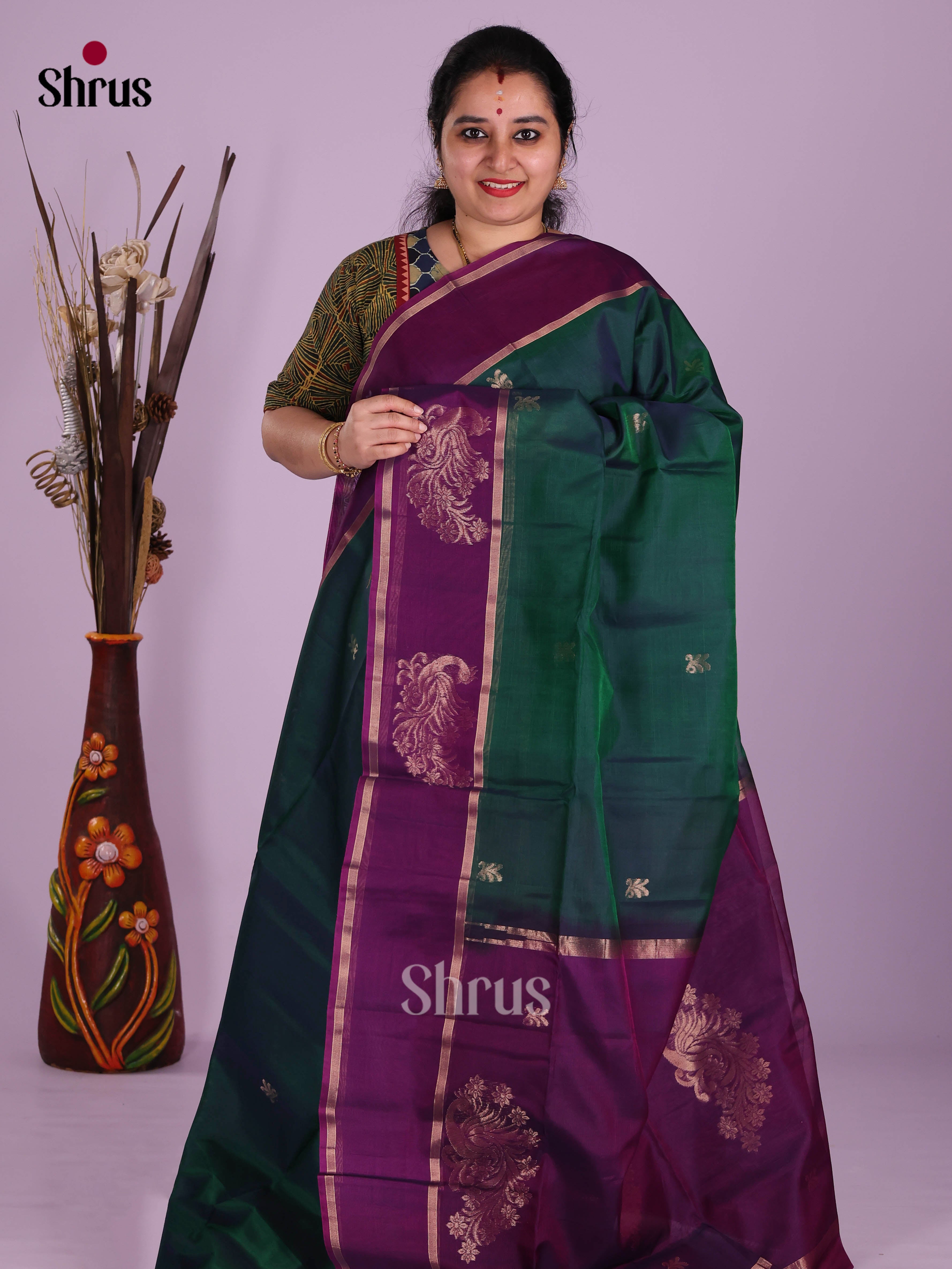 Green & Violet- Timeless Silk Cotton Saree