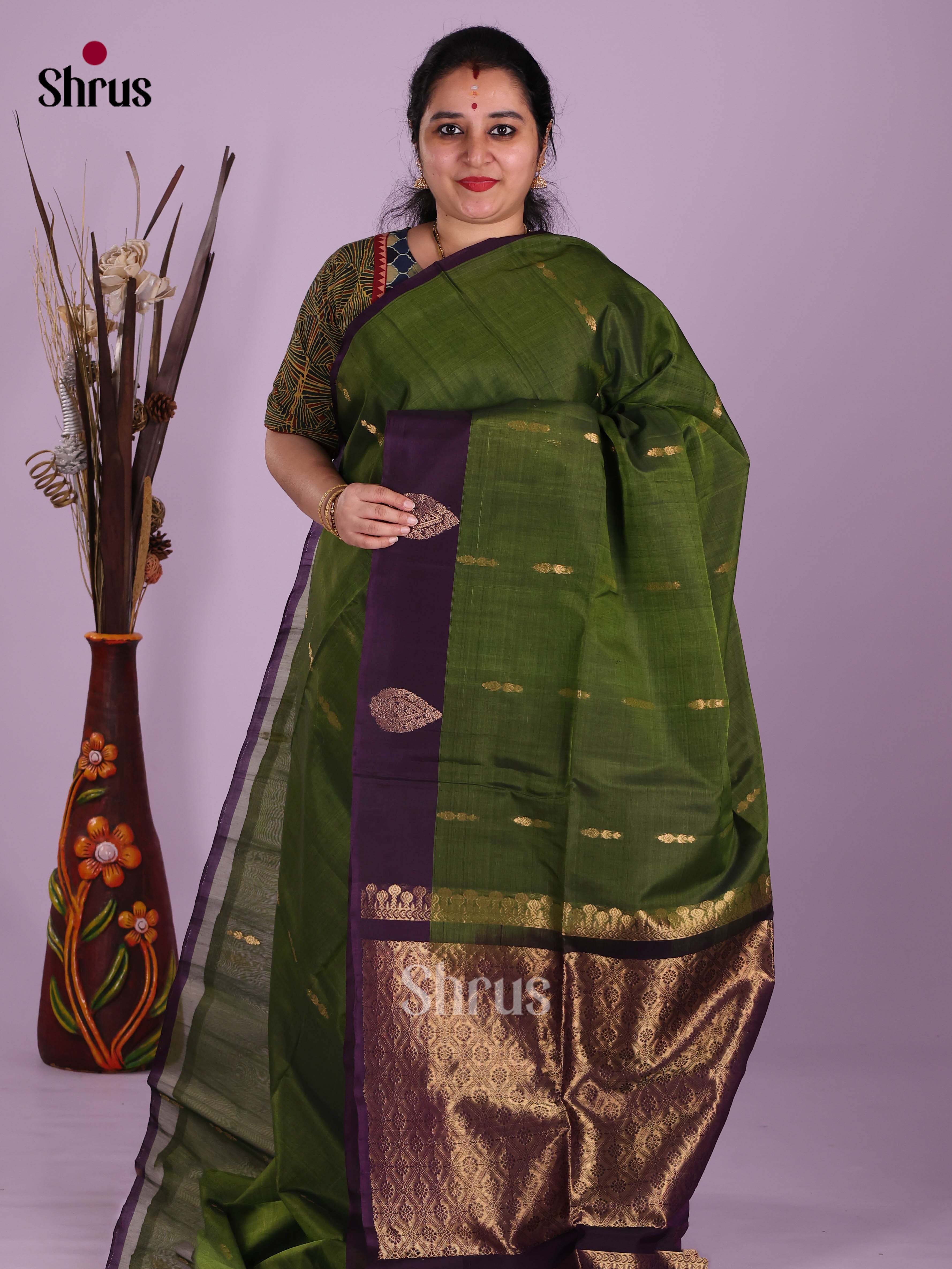 Green & Violet - Timeless Silk Cotton Saree
