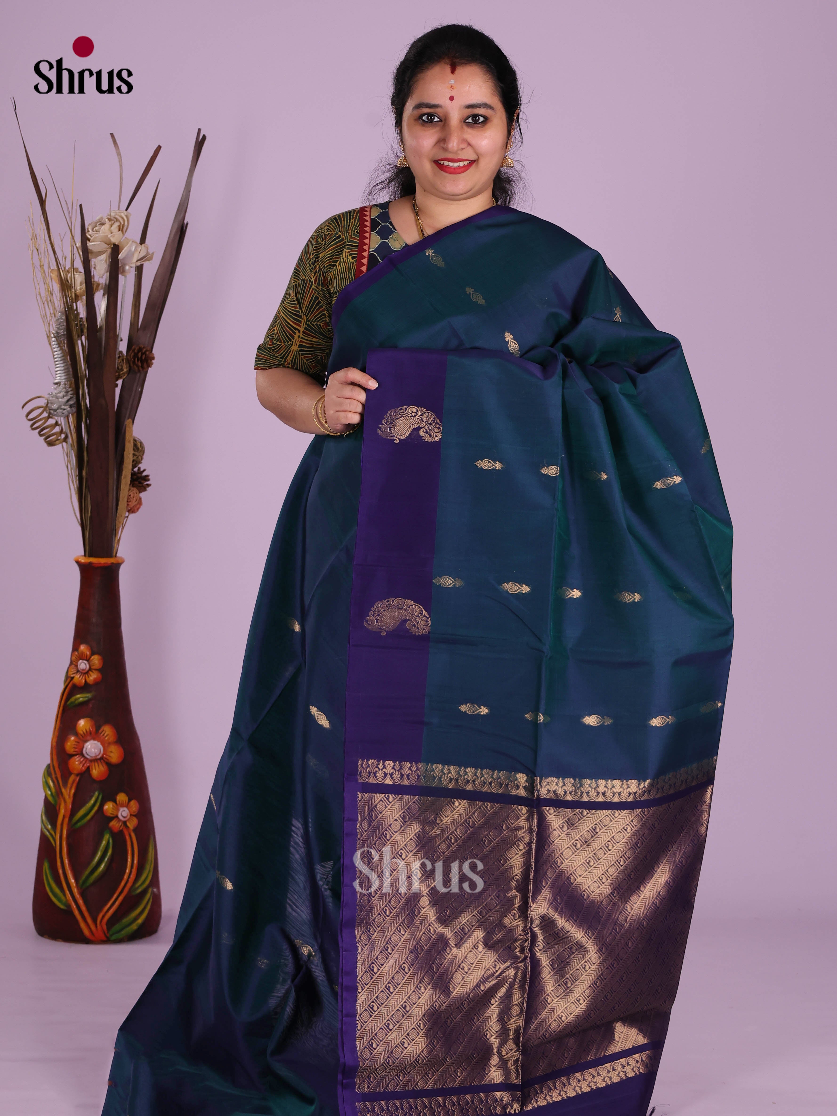 Peacock Blue & Blue- Timeless Silk Cotton Saree