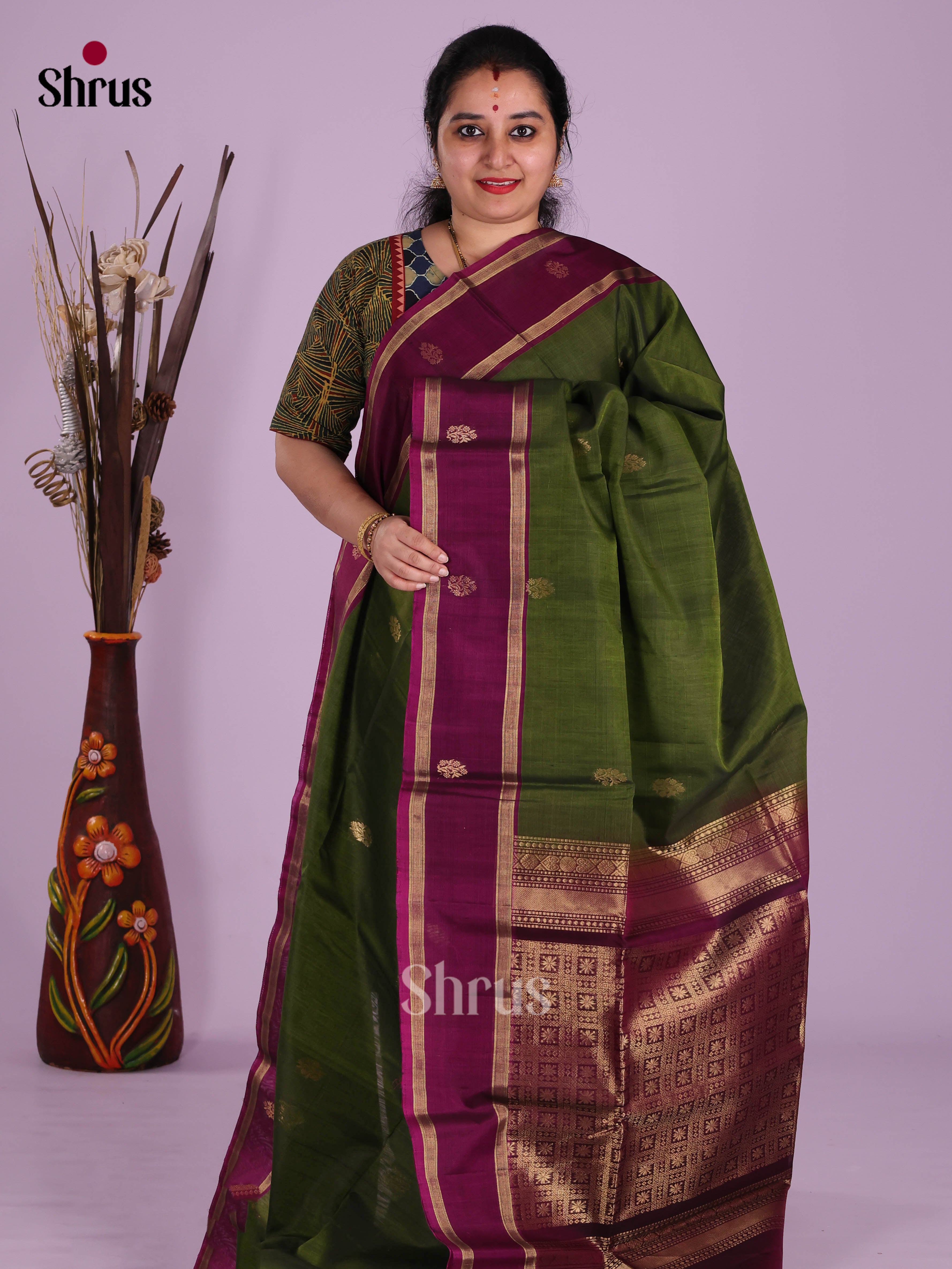Green & Violet - Timeless Silk Cotton Saree - Shop on Shrus.com