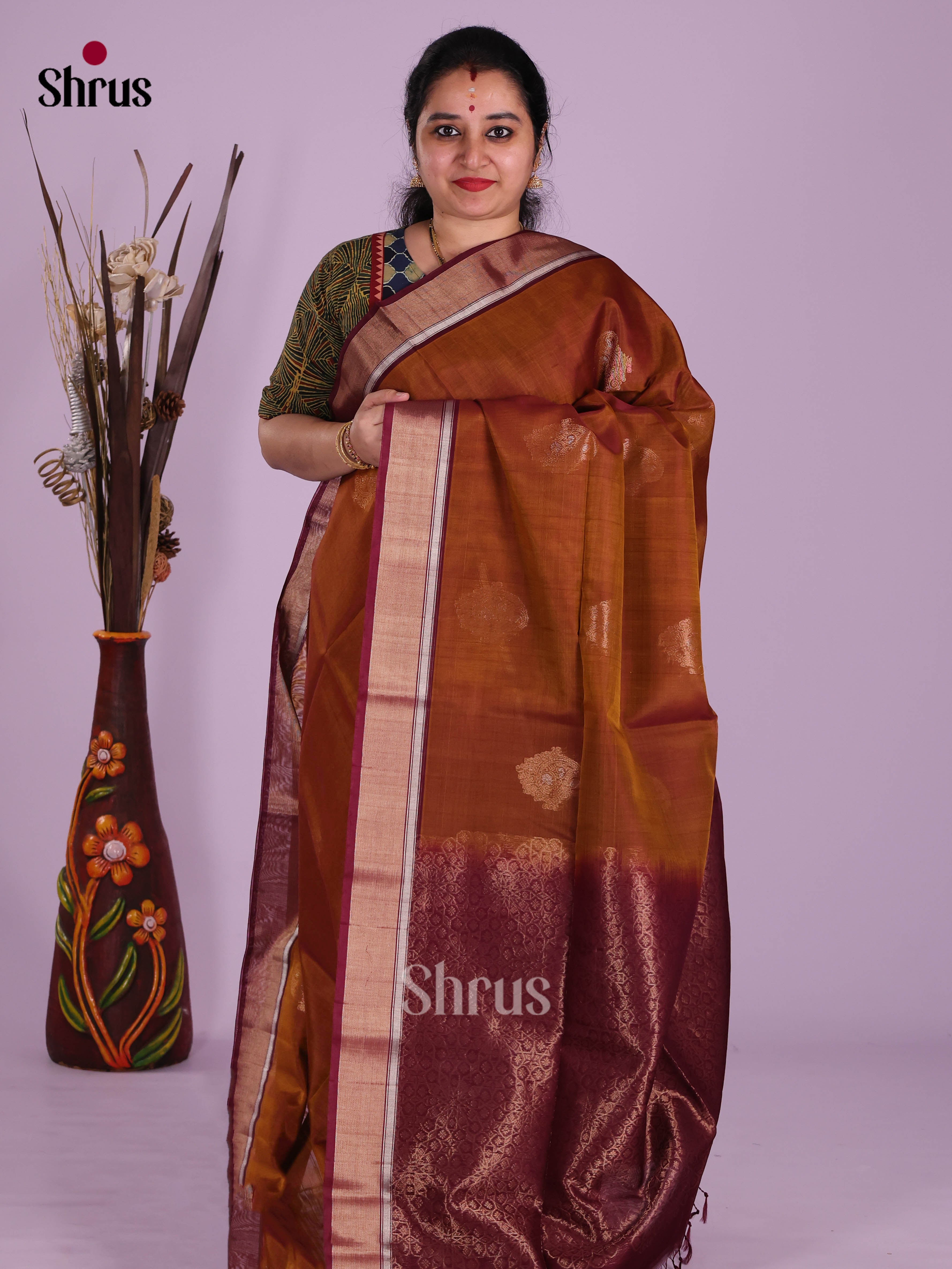 Rust & Maroon - Timeless Silk Cotton Saree - Shop on Shrus.com