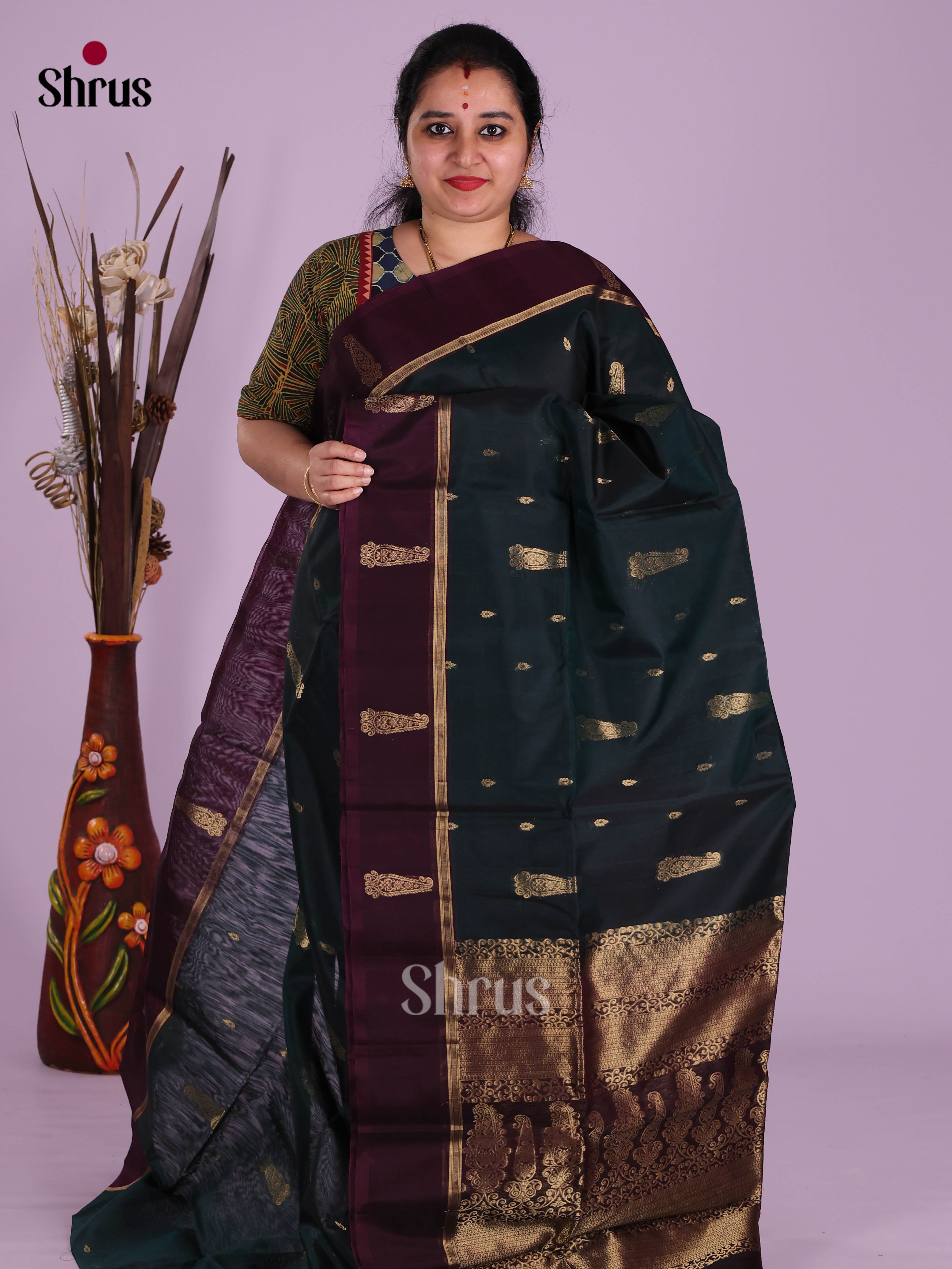 Peacock Blue & Wine- Timeless Silk Cotton Saree
