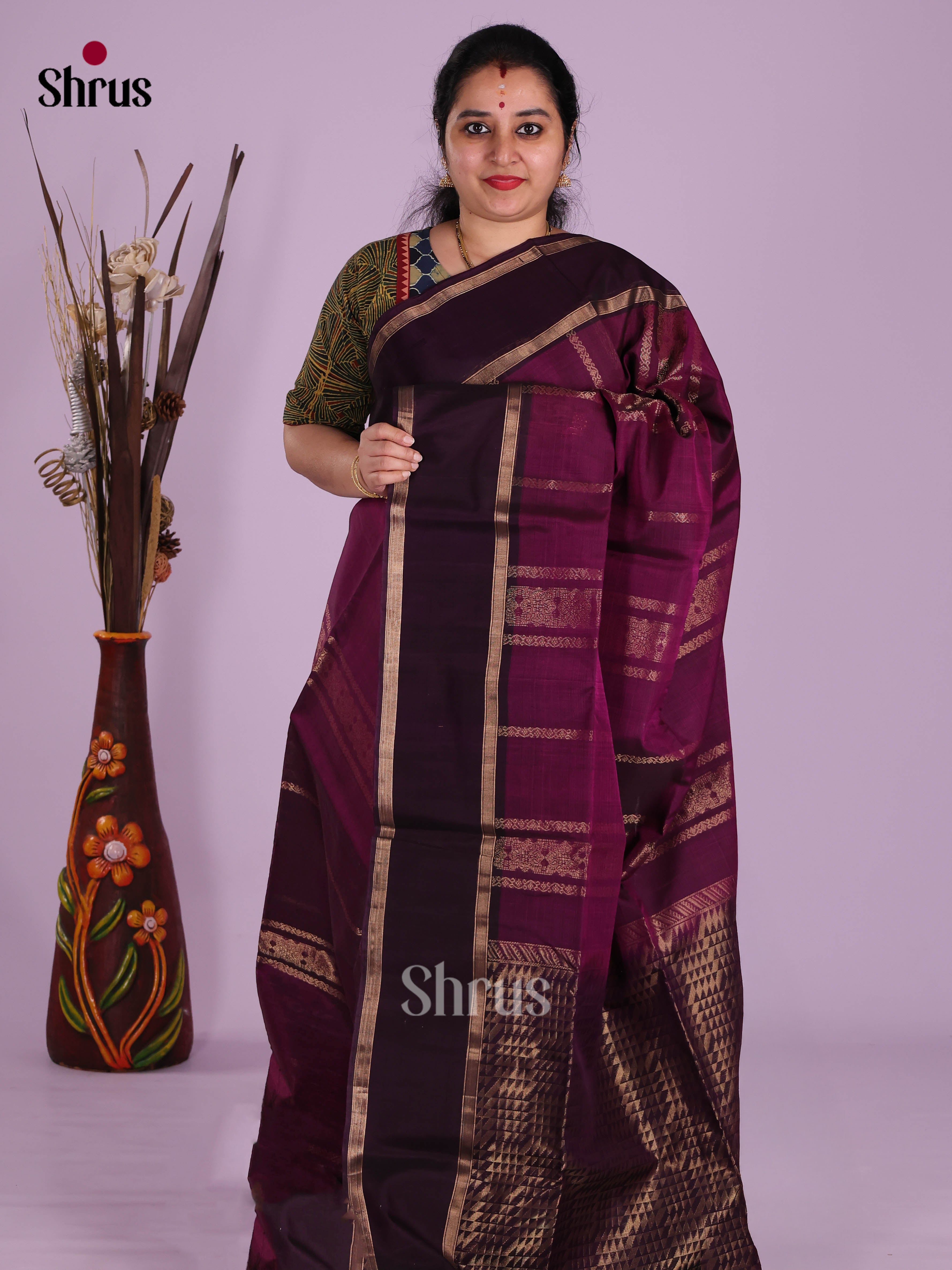 Dark Purple & Violet - Timeless Silk Cotton Saree - Shop on Shrus.com