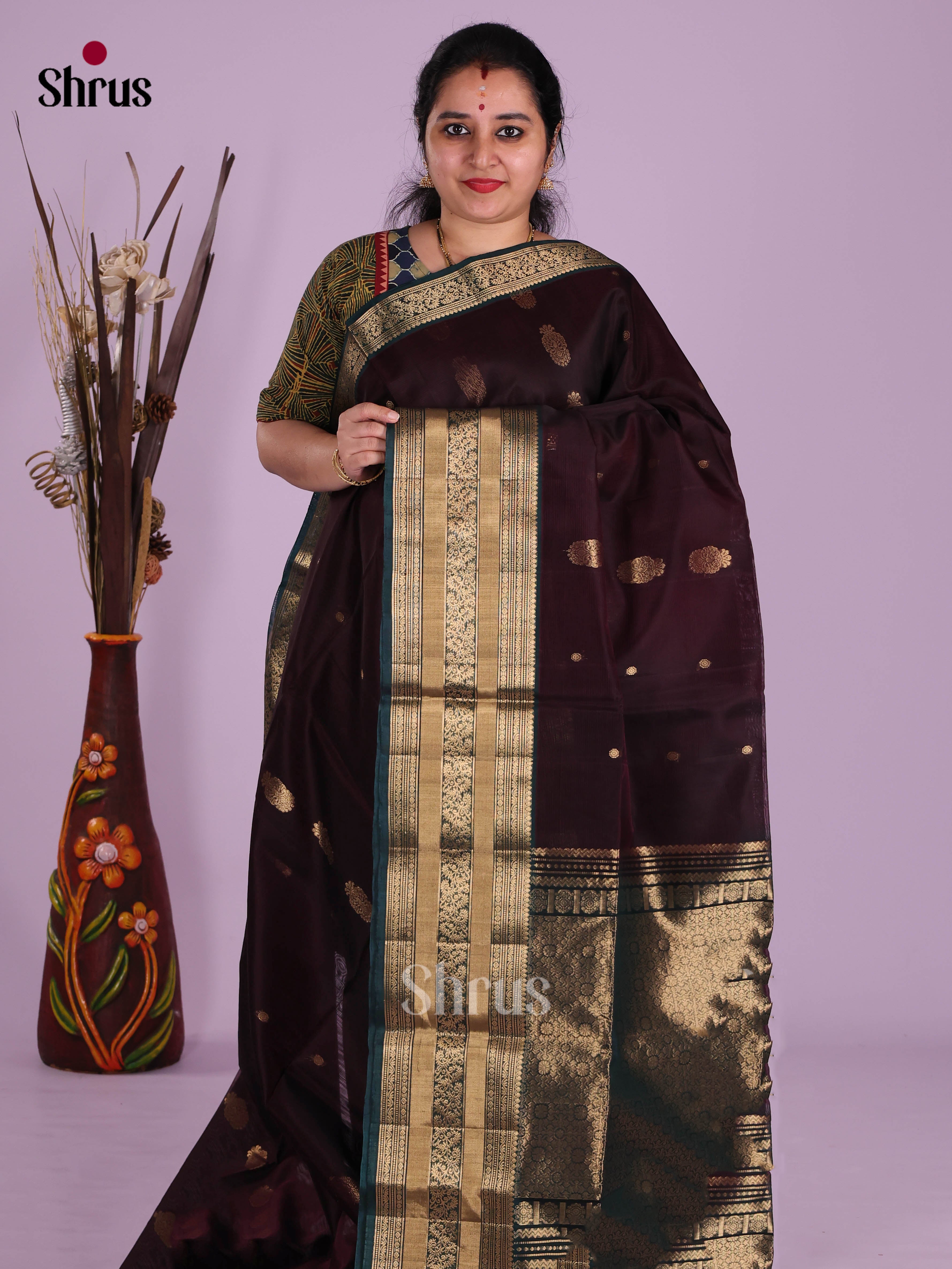 Dark Wine & Peacock Blue - Timeless Silk Cotton Saree