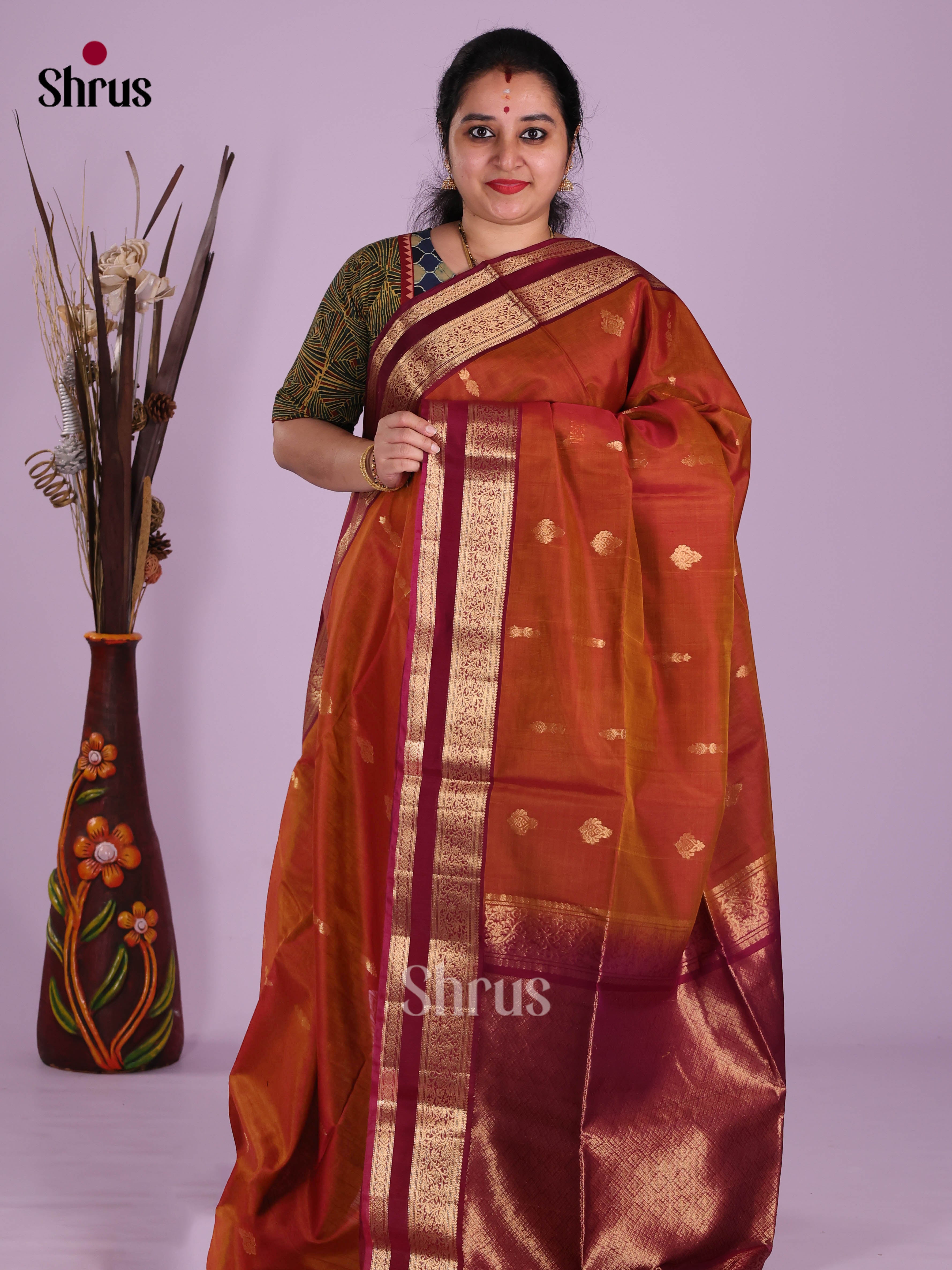 Rust & Maroon - Timeless Silk Cotton Saree - Shop on Shrus.com