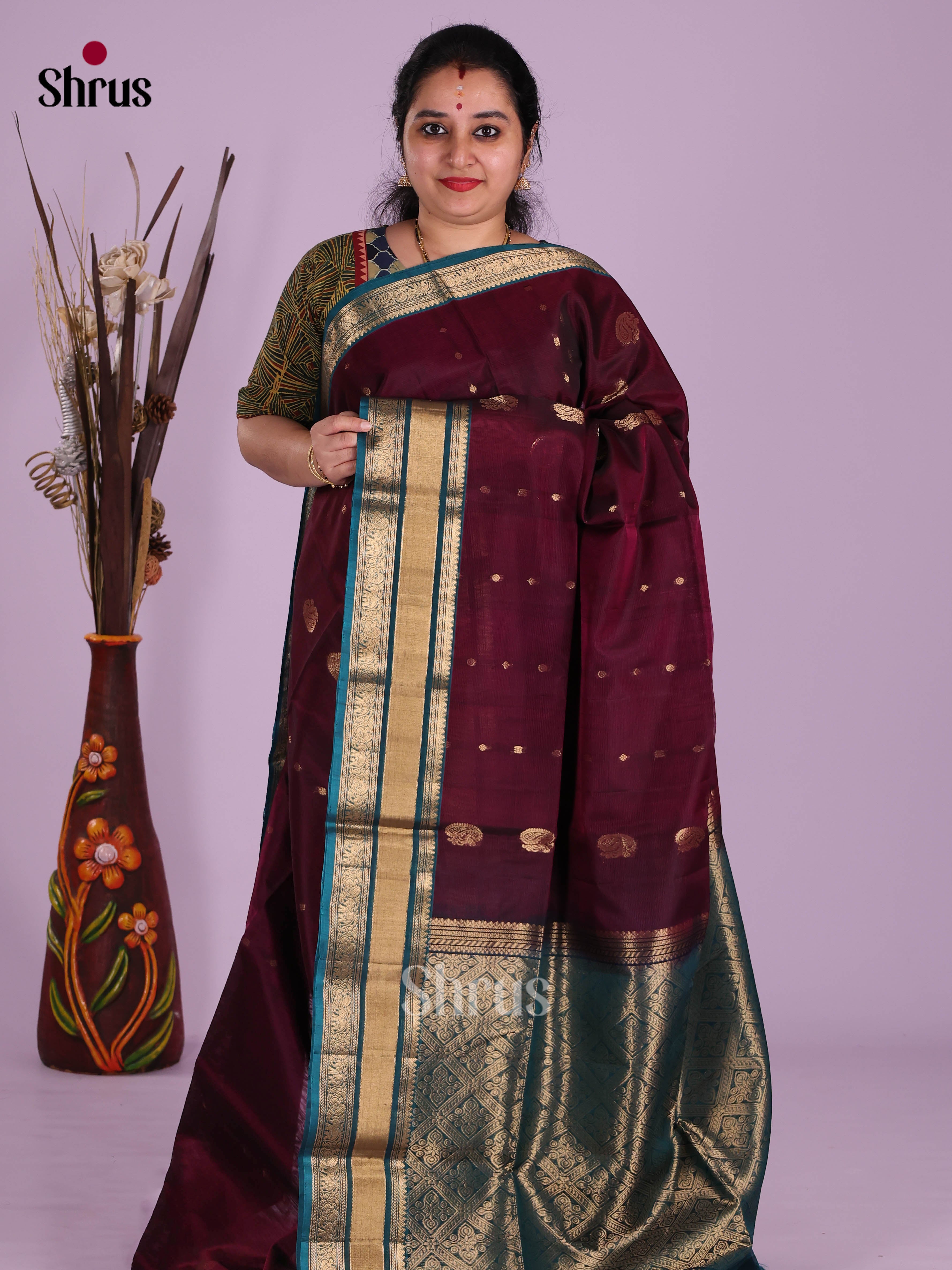 Maroon & Blue- Timeless Silk Cotton Saree