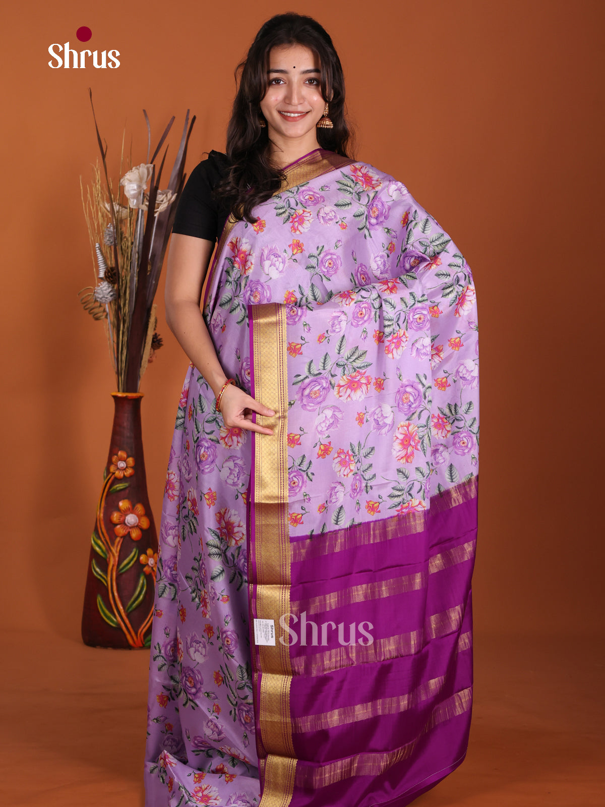 DKS06307 - Mysore Silk Print Saree - Shop on Shrus.com
