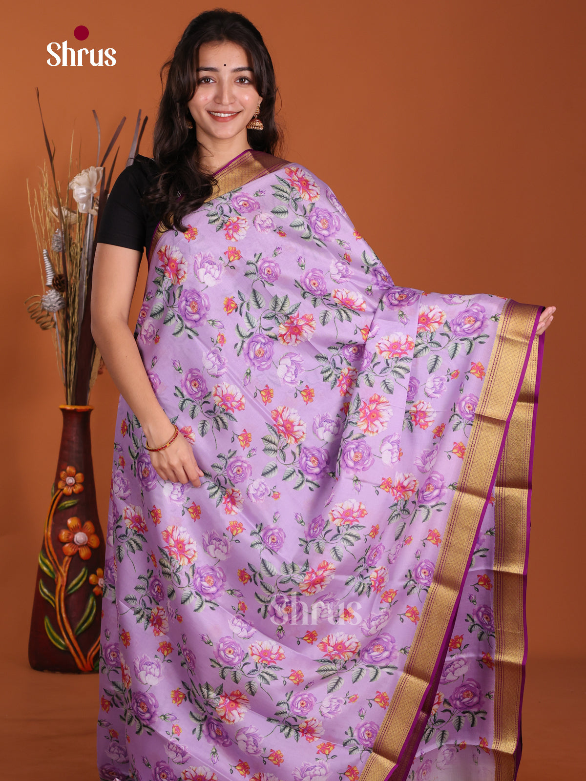 DKS06307 - Mysore Silk Print Saree - Shop on Shrus.com