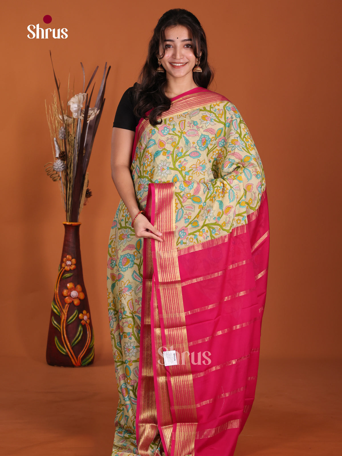 DKS06336 - Mysore Silk Print Saree - Shop on Shrus.com