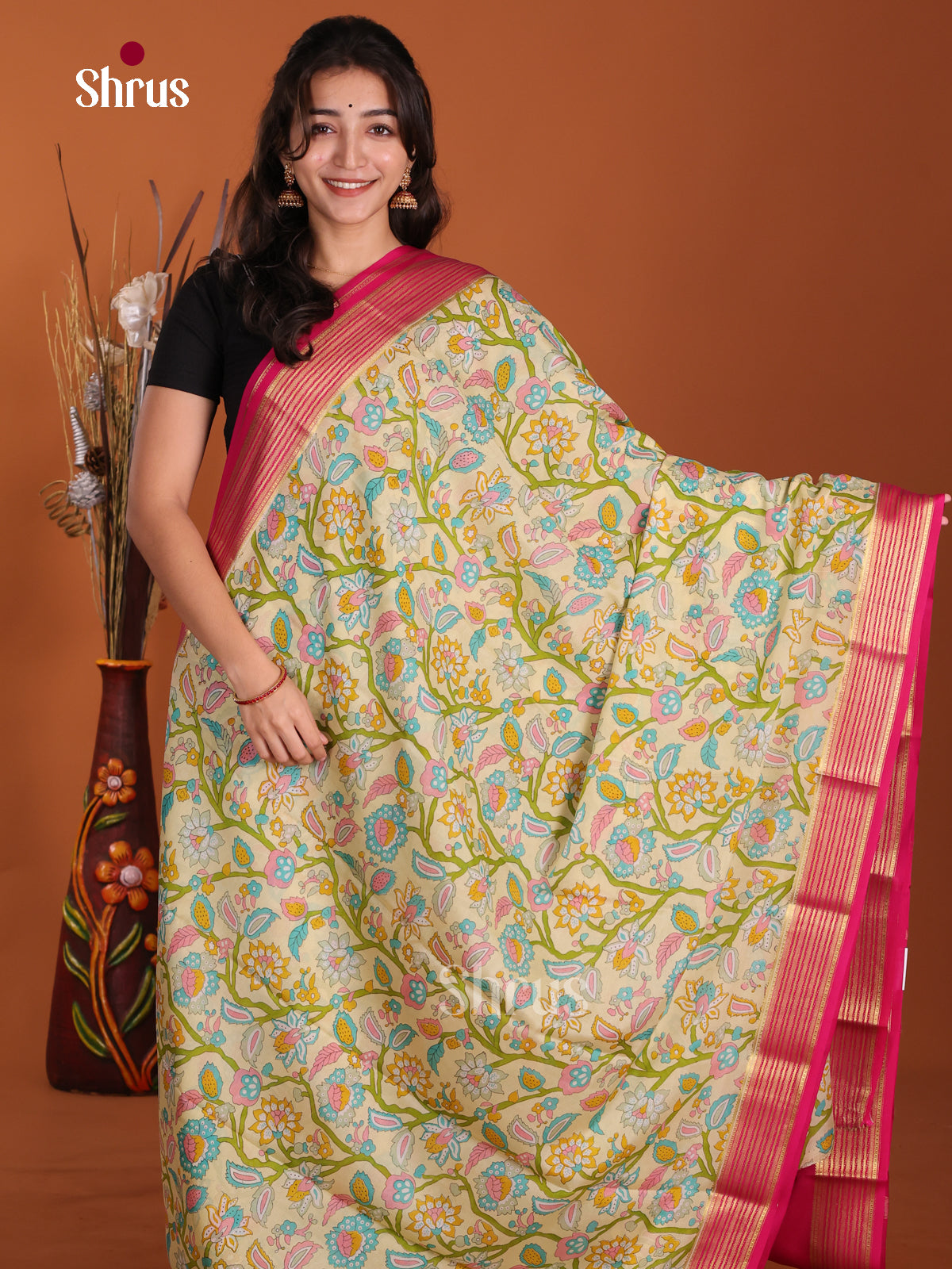 DKS06336 - Mysore Silk Print Saree - Shop on Shrus.com