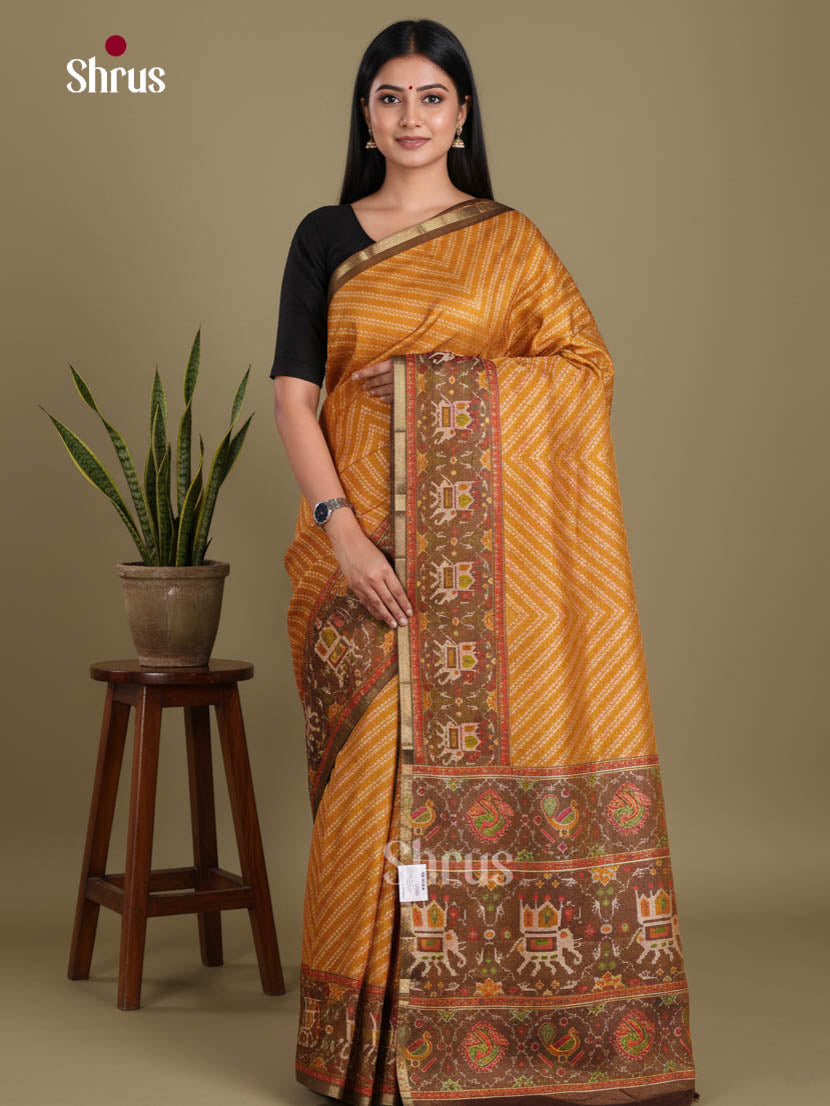 Mustard & Army Green - Semi Patola Saree