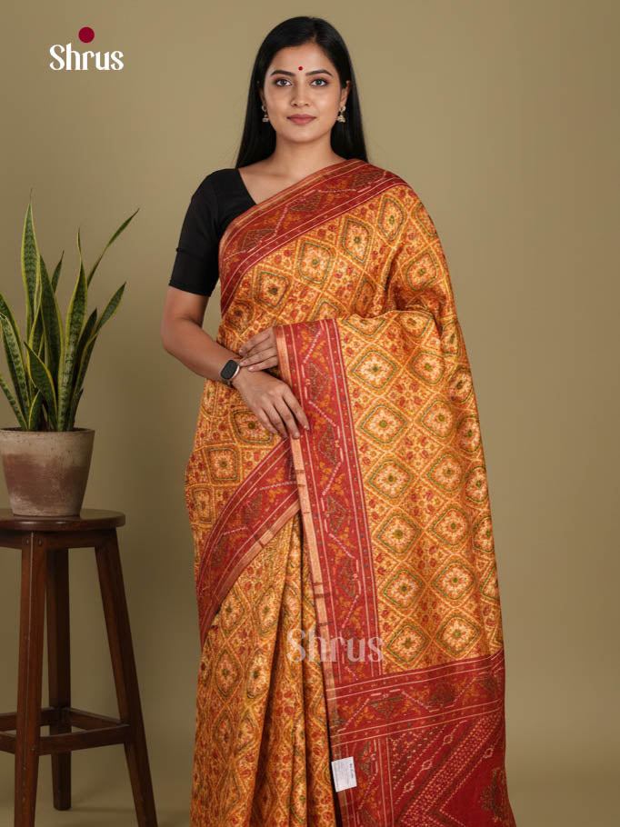 Mustard & Maroon- Semi Patola Saree
