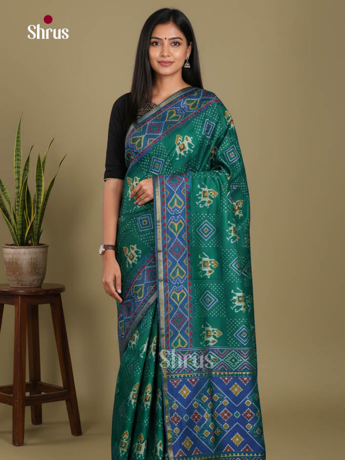 Green & Blue - Semi Patola Saree