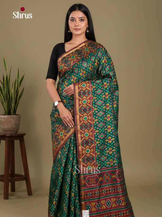 Green & maroon - Semi Patola Saree