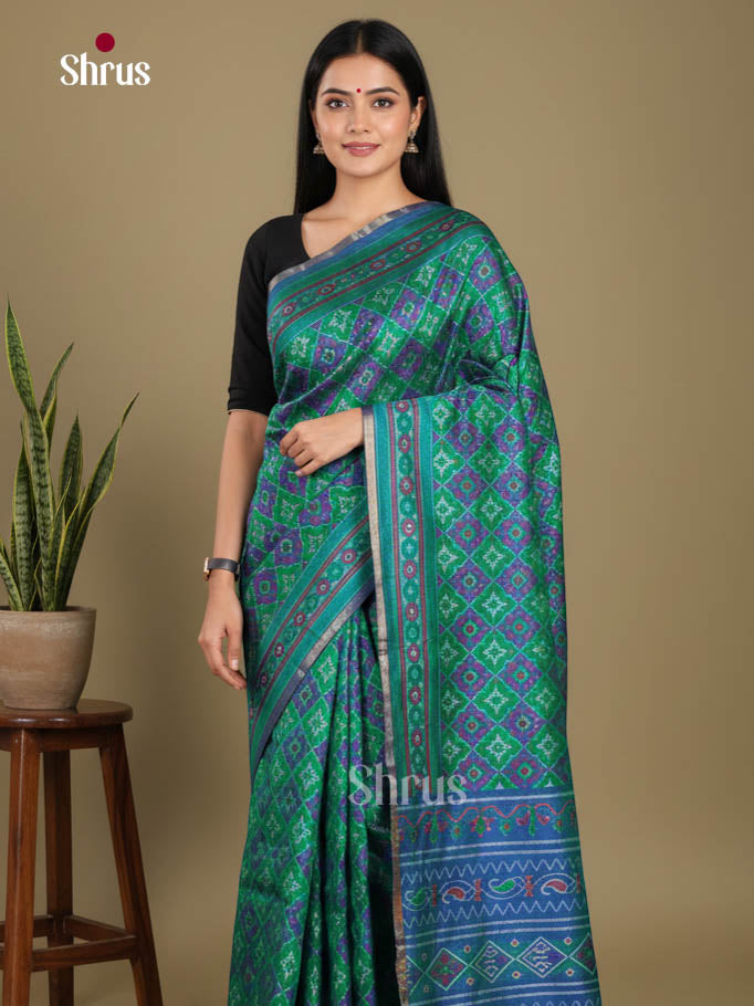 Green & Blue - Semi Patola Saree