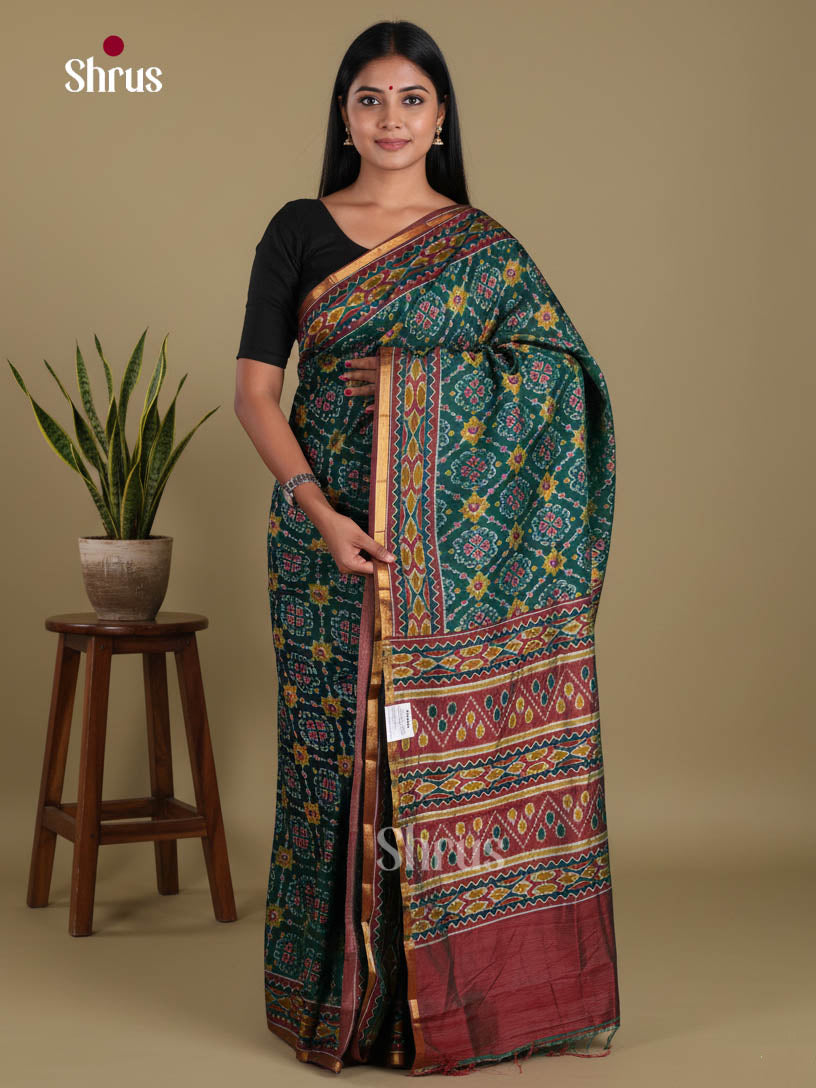 Peacock Green & Maroon - Semi Patola Saree