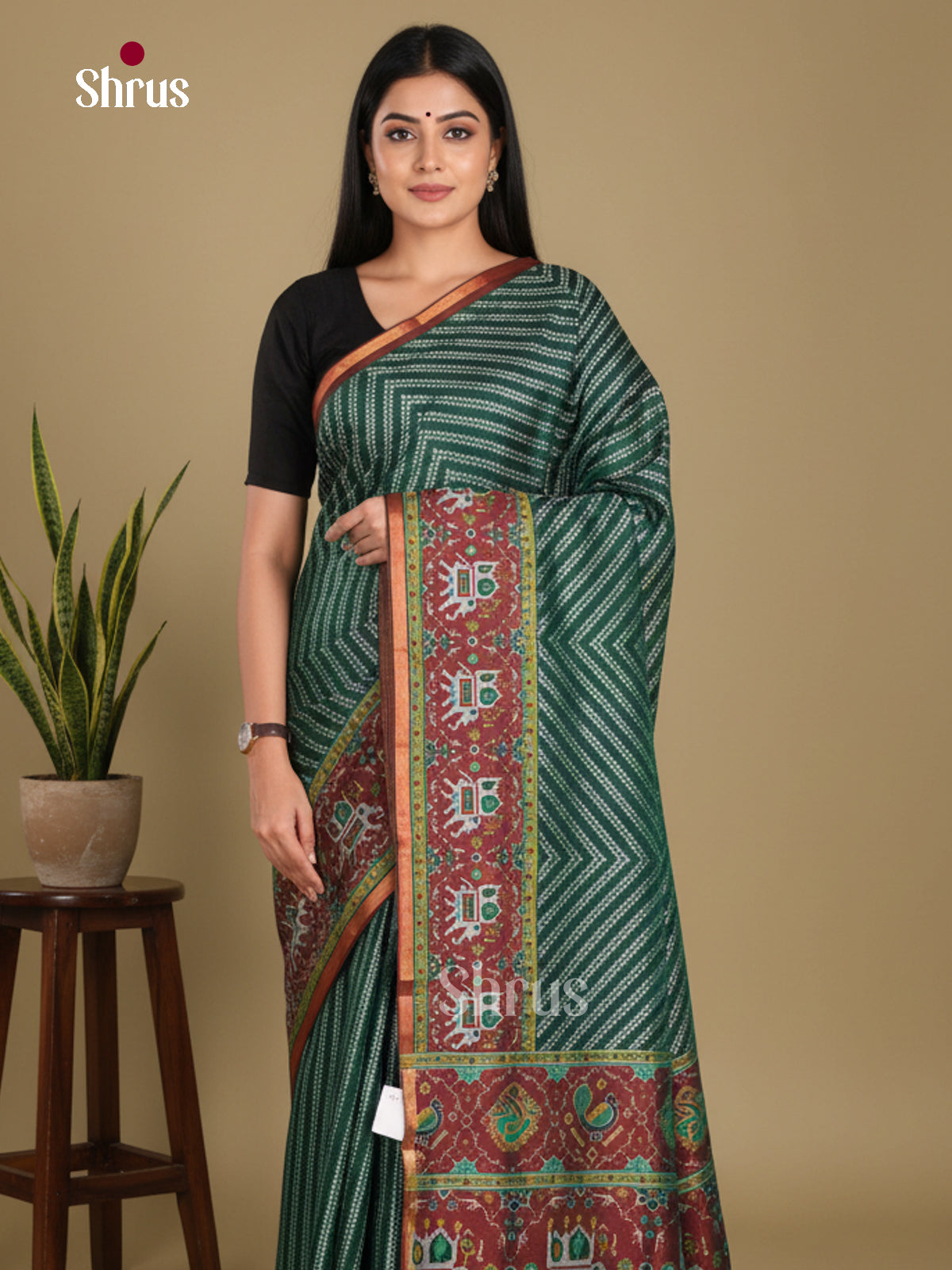 Green & Maroon - Semi Patola Saree