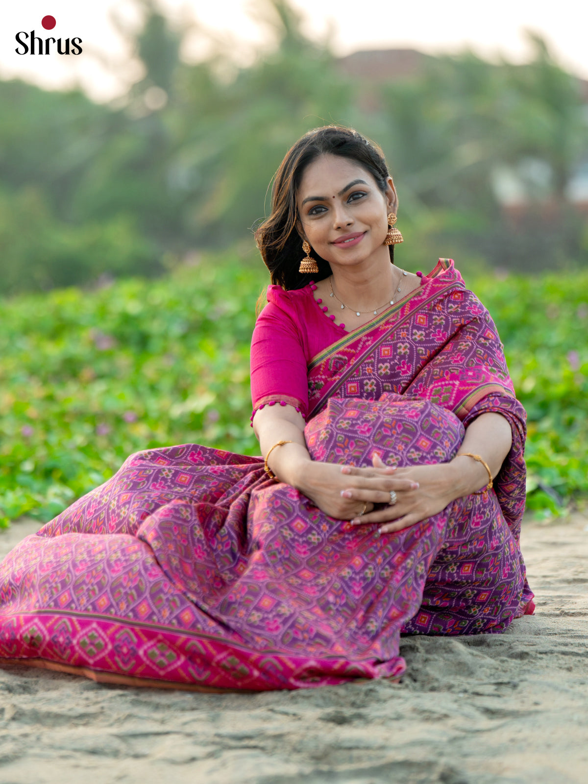 Pink & Purple - Semi Patola Saree- DKS07048