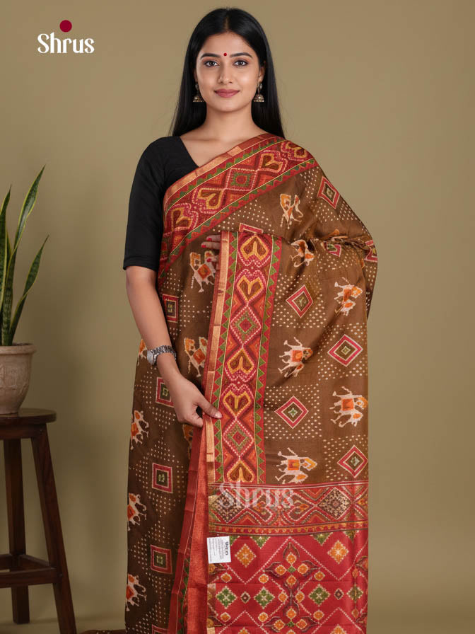 Brown & Red- Semi Patola Saree
