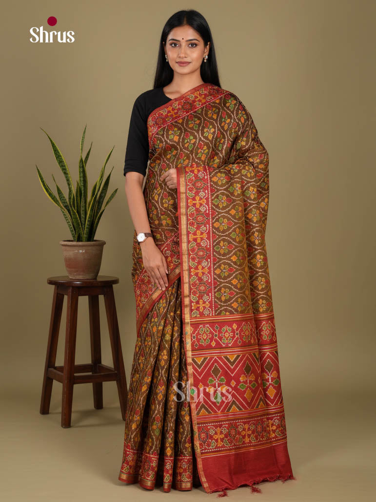 Brown & MAroon- Semi Patola Saree