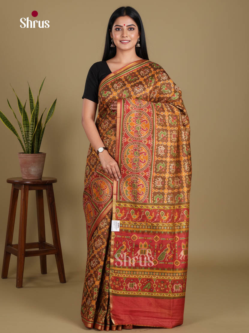Brown & Red - Semi Patola Saree