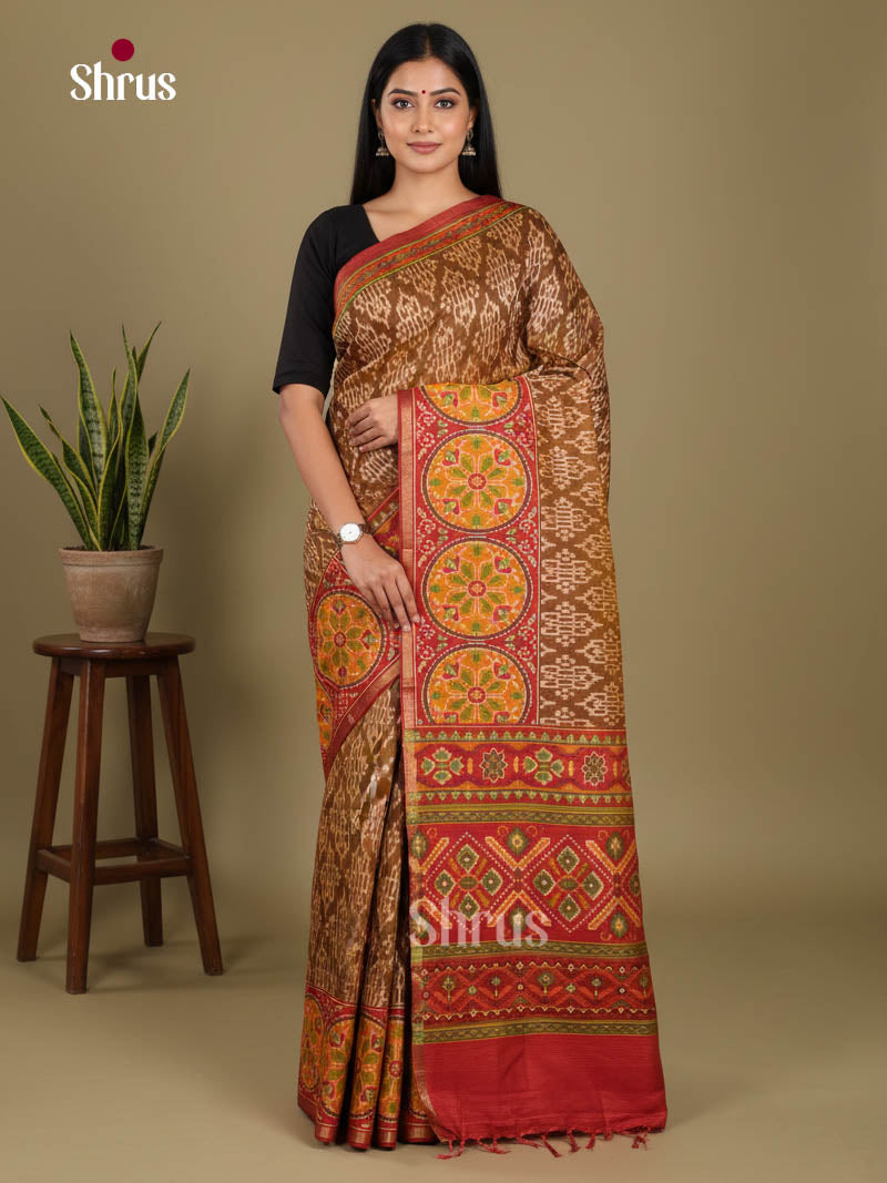 Mehandi & Brick - Semi Patola Saree