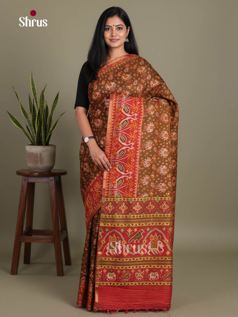 Brown & Red - Semi Patola Saree