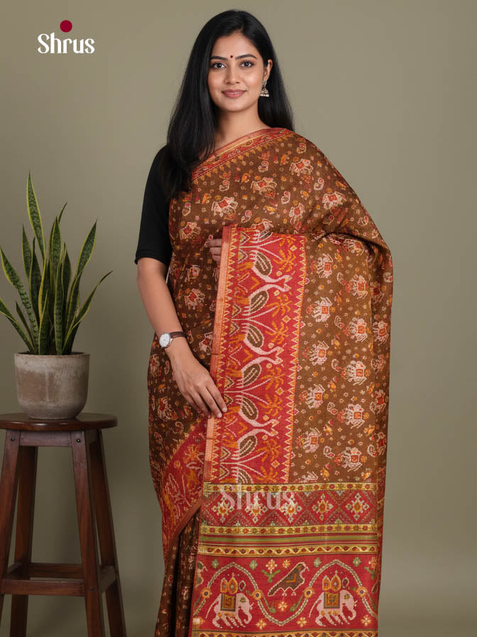 Brown & Red - Semi Patola Saree