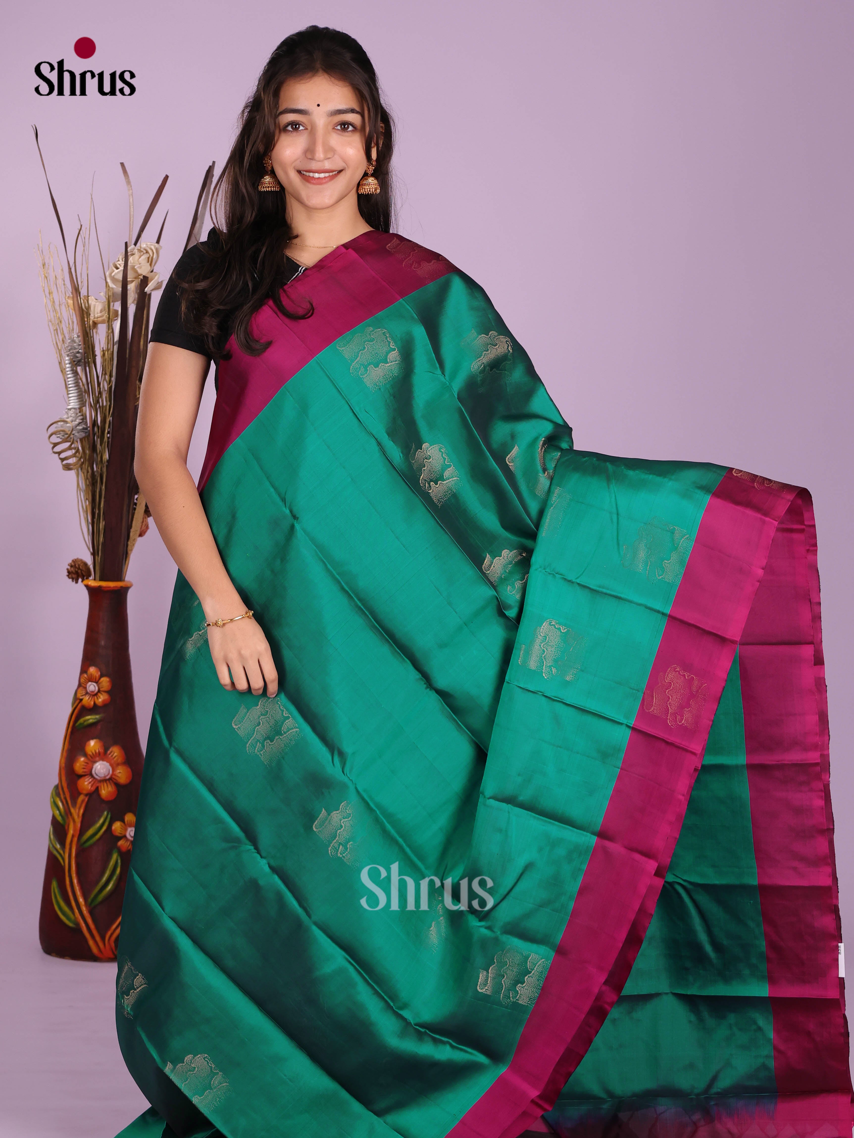 Green & Maroon - Softsilk-halfpure Saree