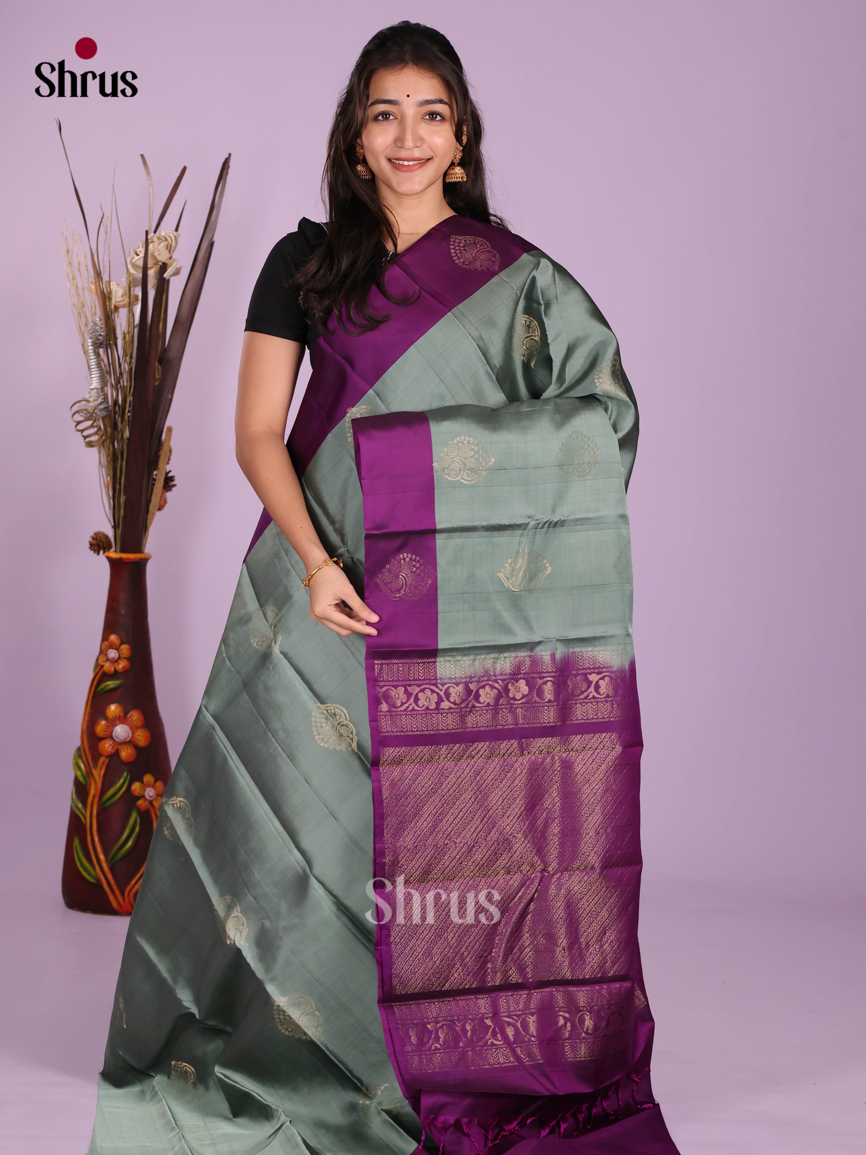 Grey & Violet- Softsilk-halfpure Saree