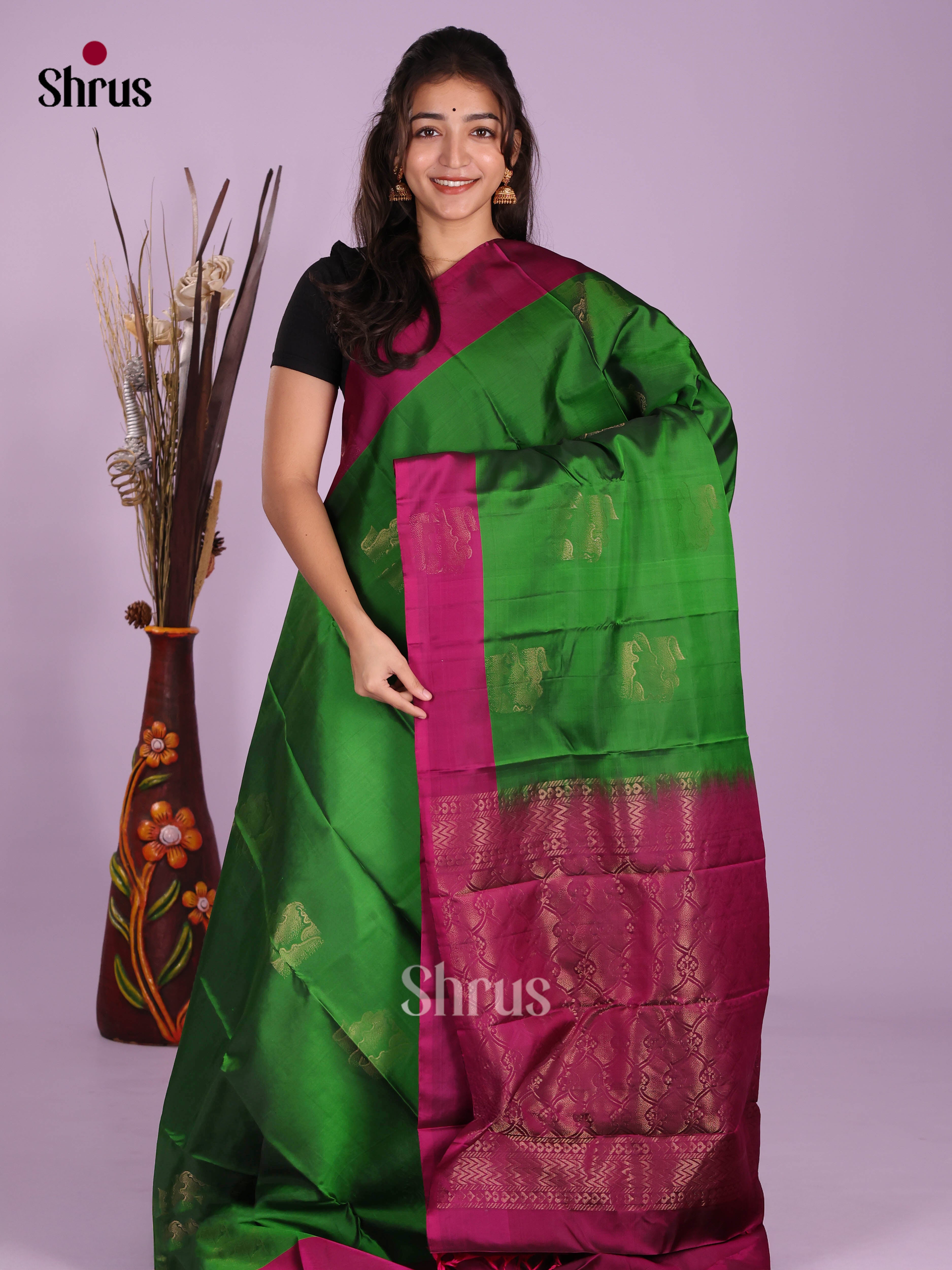 Green & Wine - Softsilk-halfpure Saree - Shop on Shrus.com