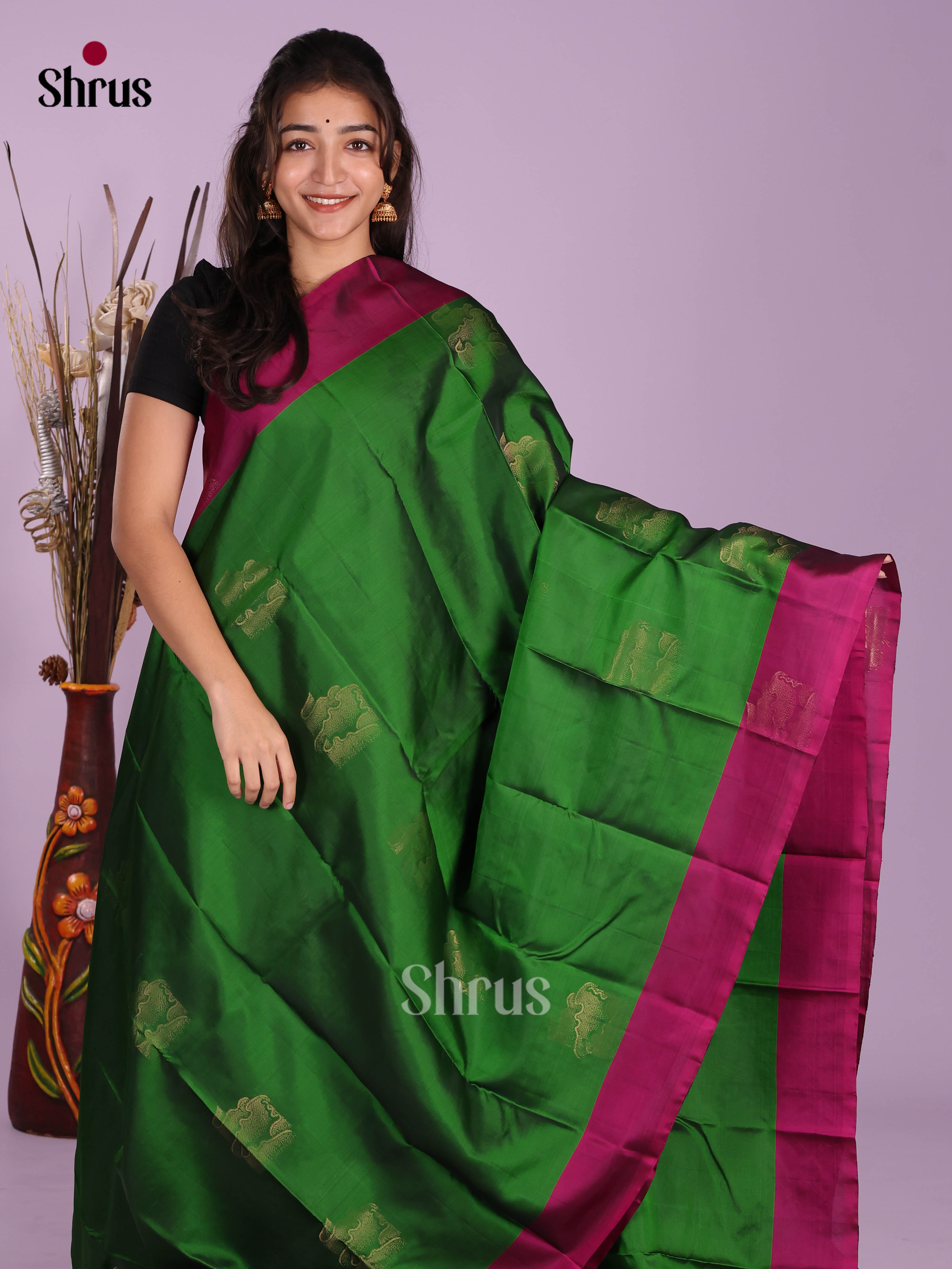 Green & Wine - Softsilk-halfpure Saree - Shop on Shrus.com