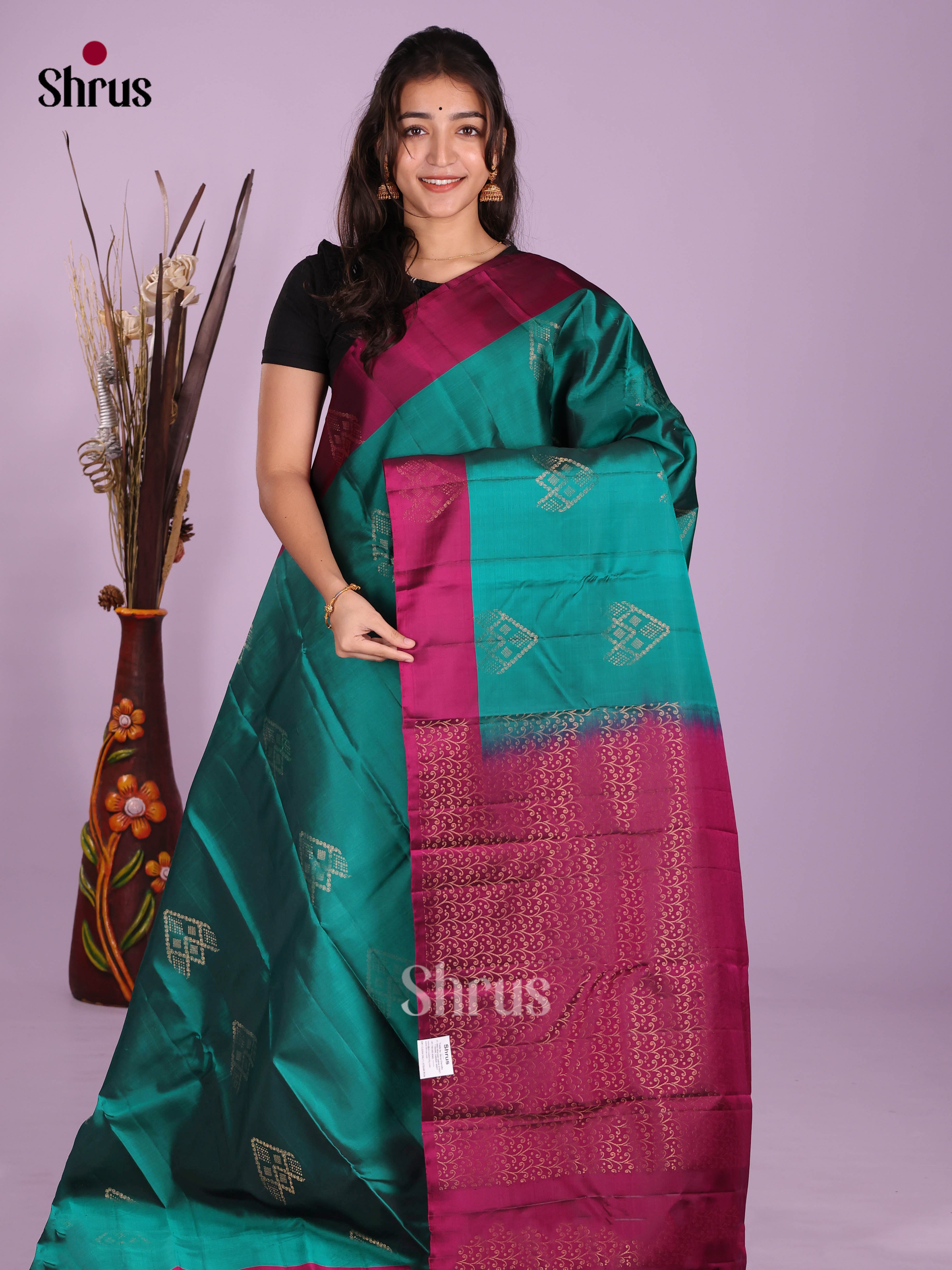 Green & Maroon - Softsilk-halfpure Saree