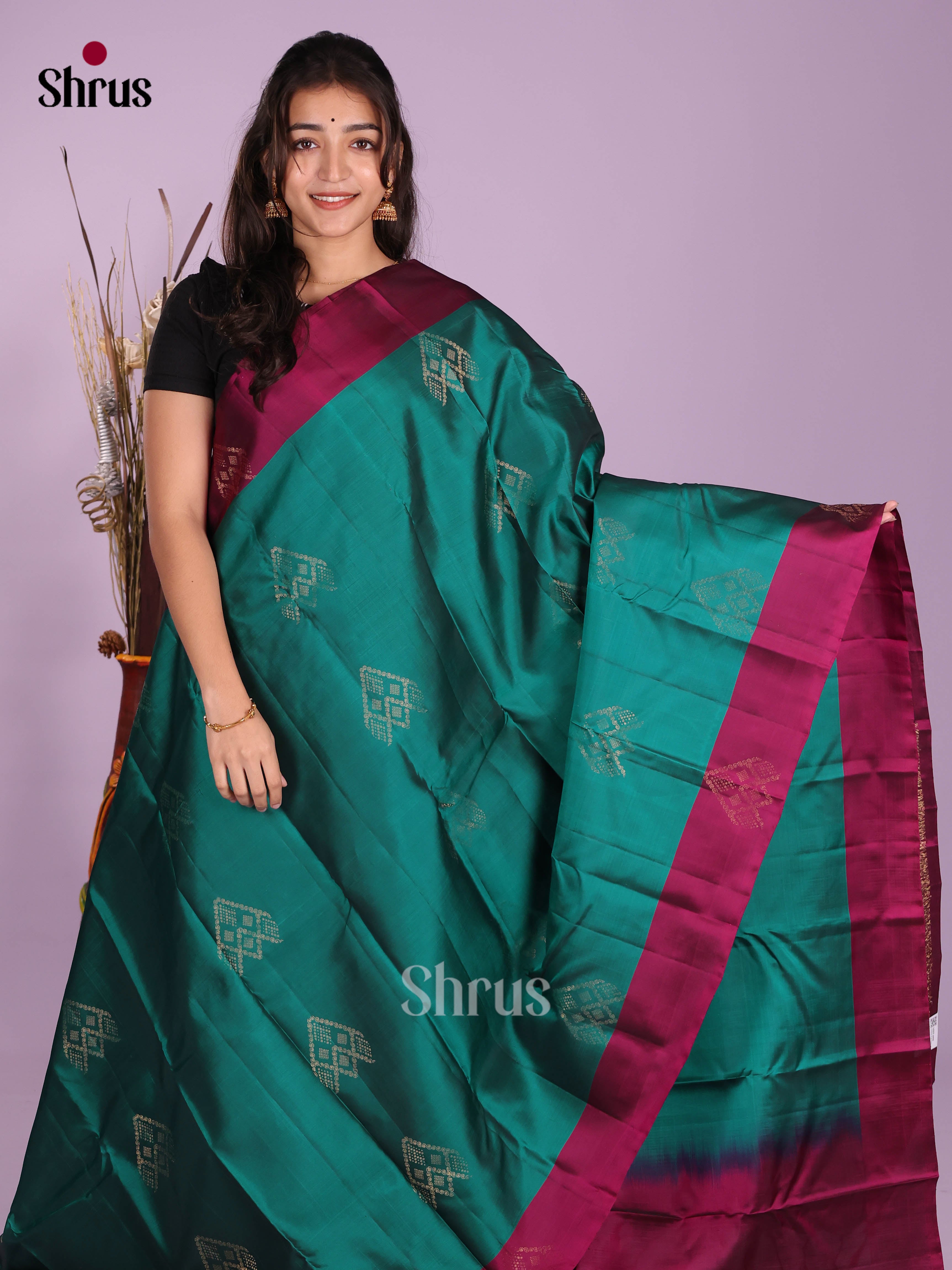 Green & Maroon - Softsilk-halfpure Saree