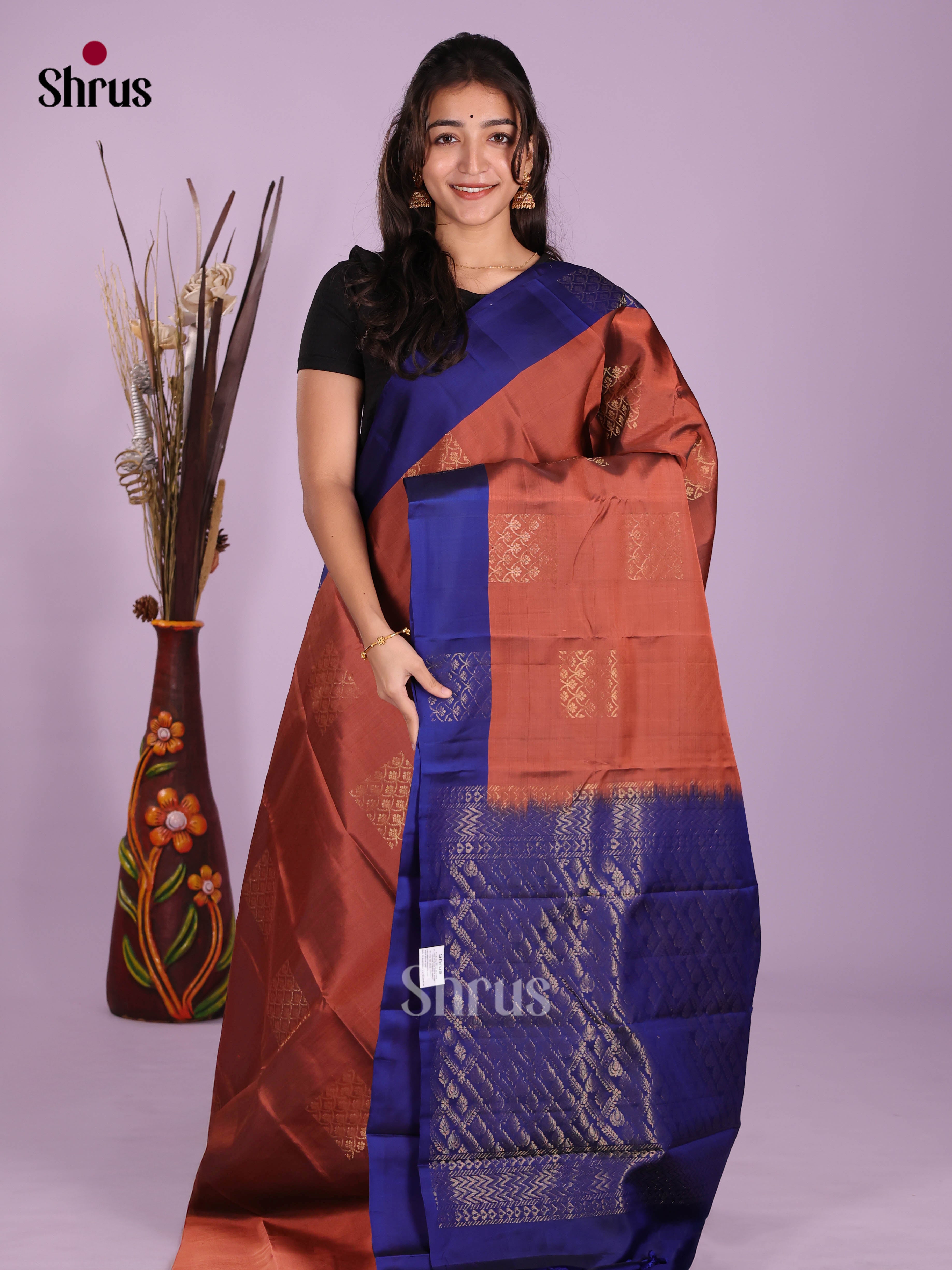 Brown & Blue - Softsilk-halfpure Saree