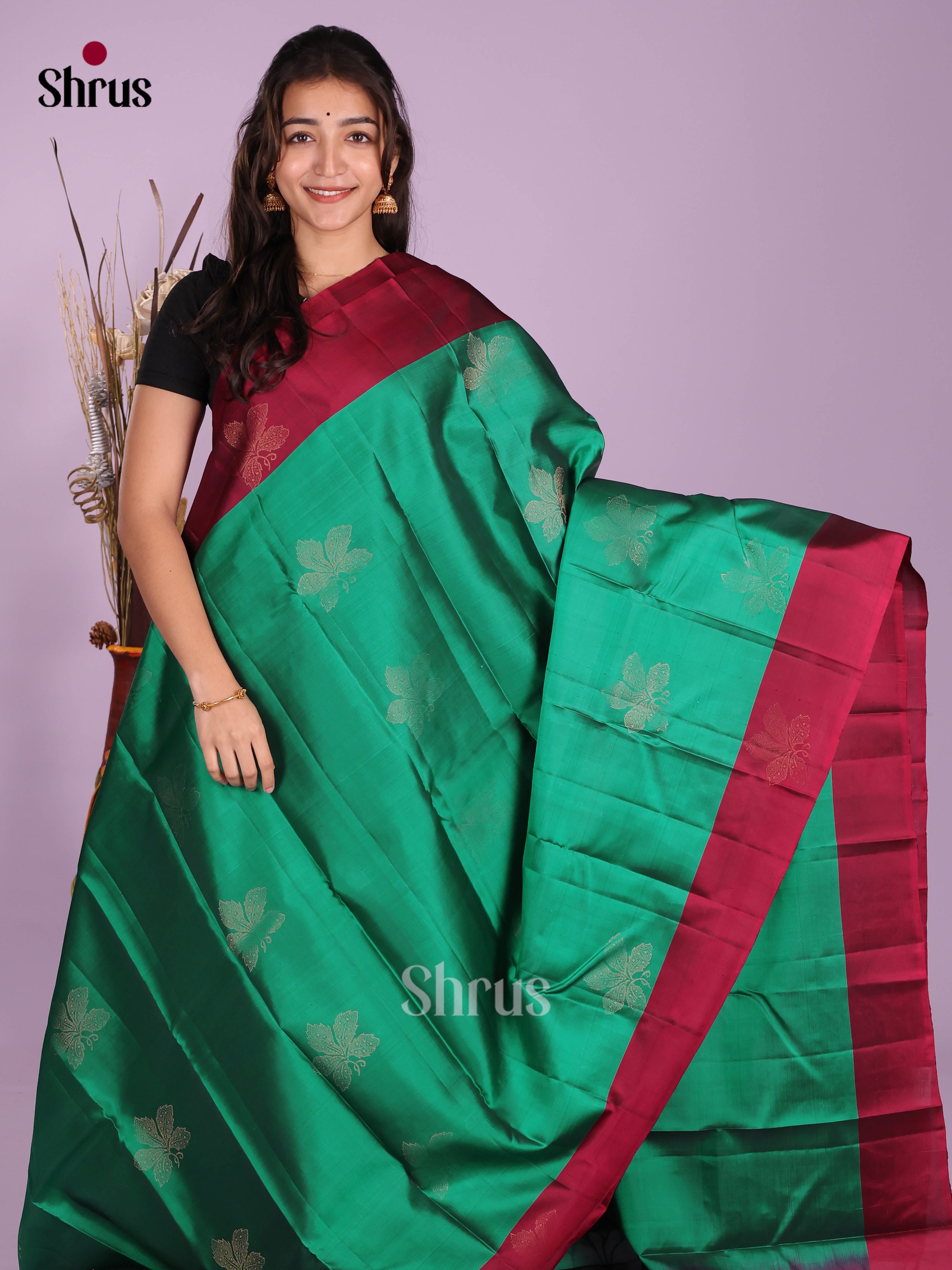 Green & Maroon - Softsilk-halfpure Saree