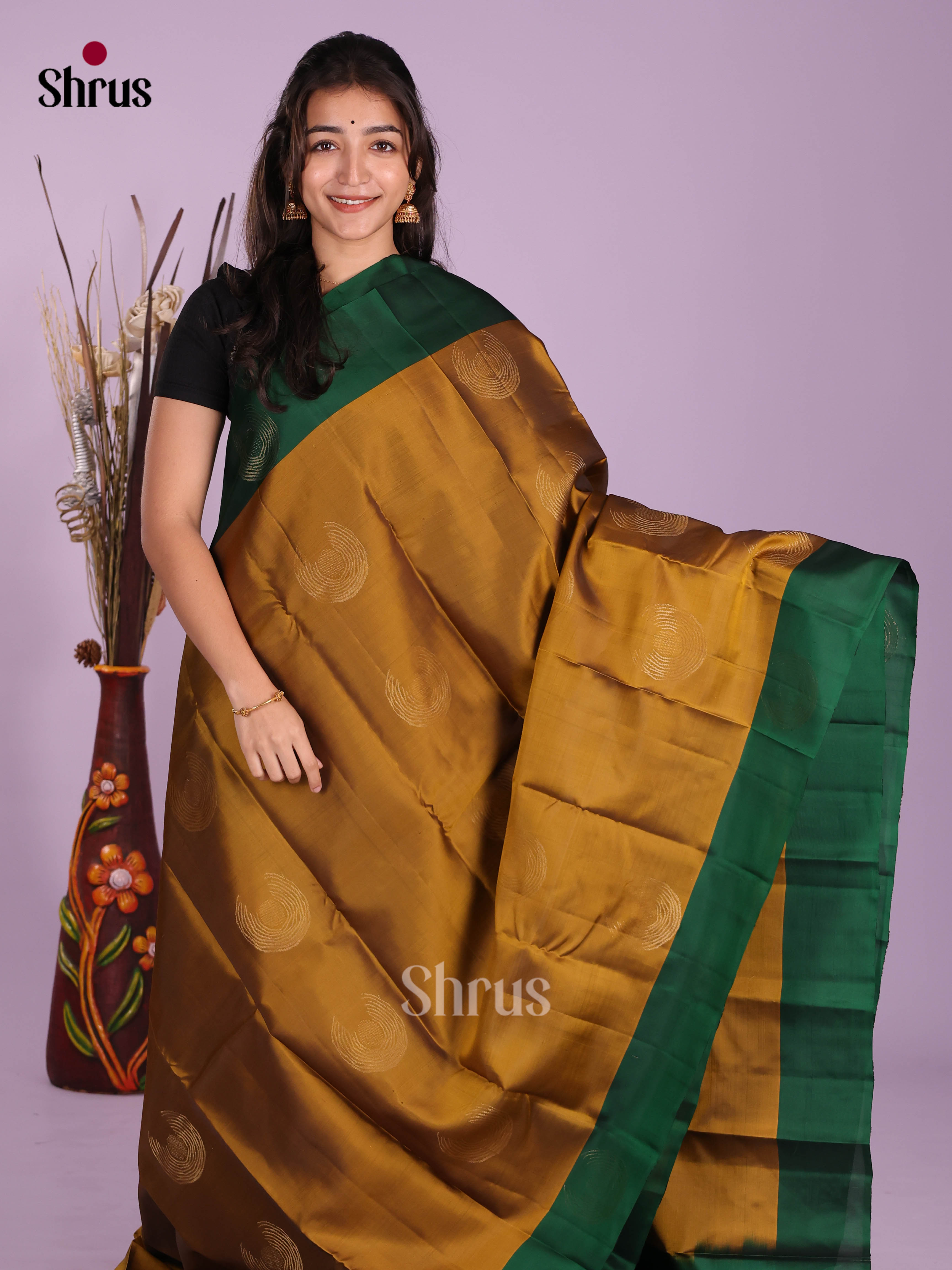 Mehandi & Green - Softsilk-halfpure Saree