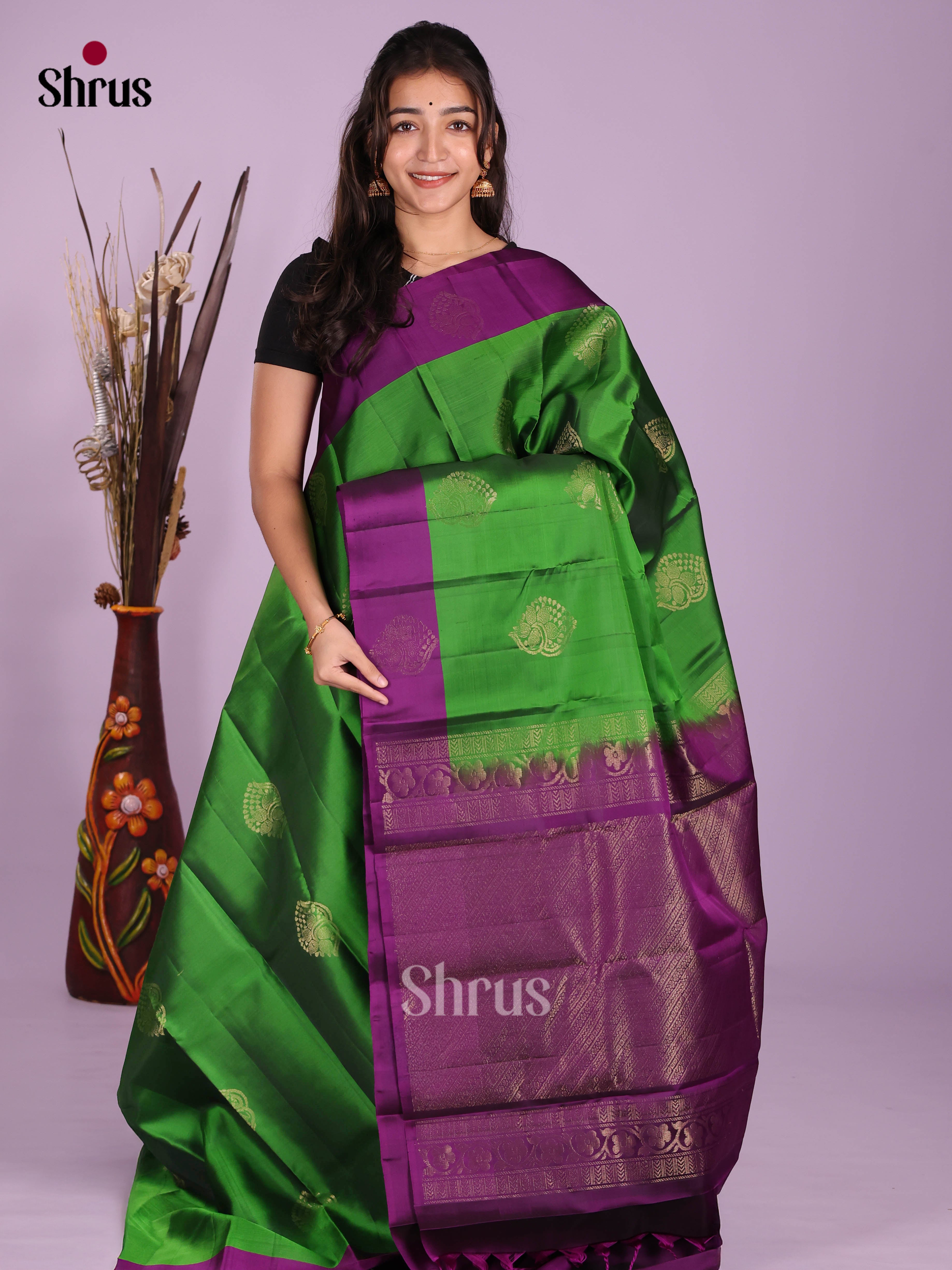 Green & Violet- Softsilk-halfpure Saree