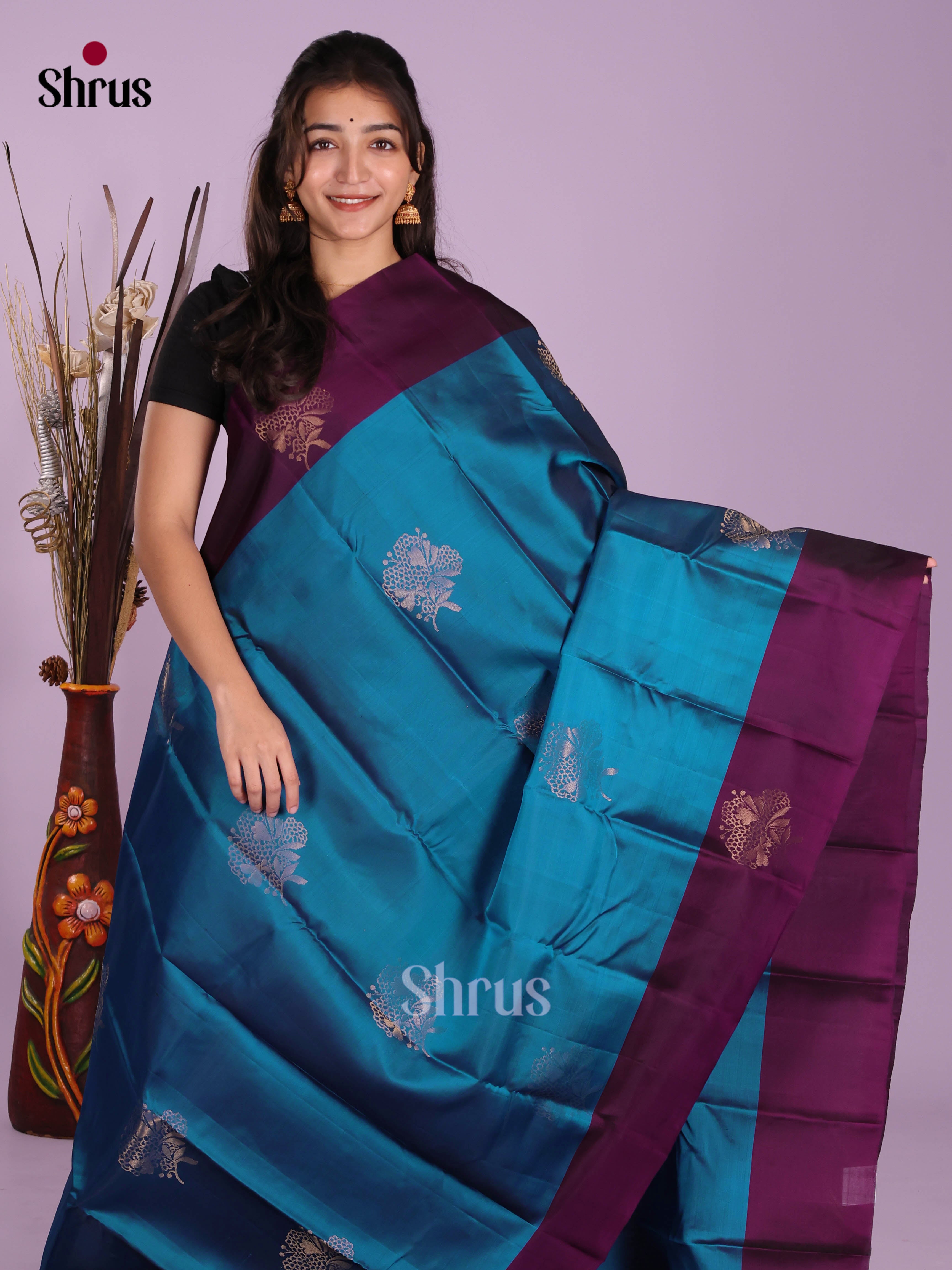 Blue & Violet - Softsilk-halfpure Saree