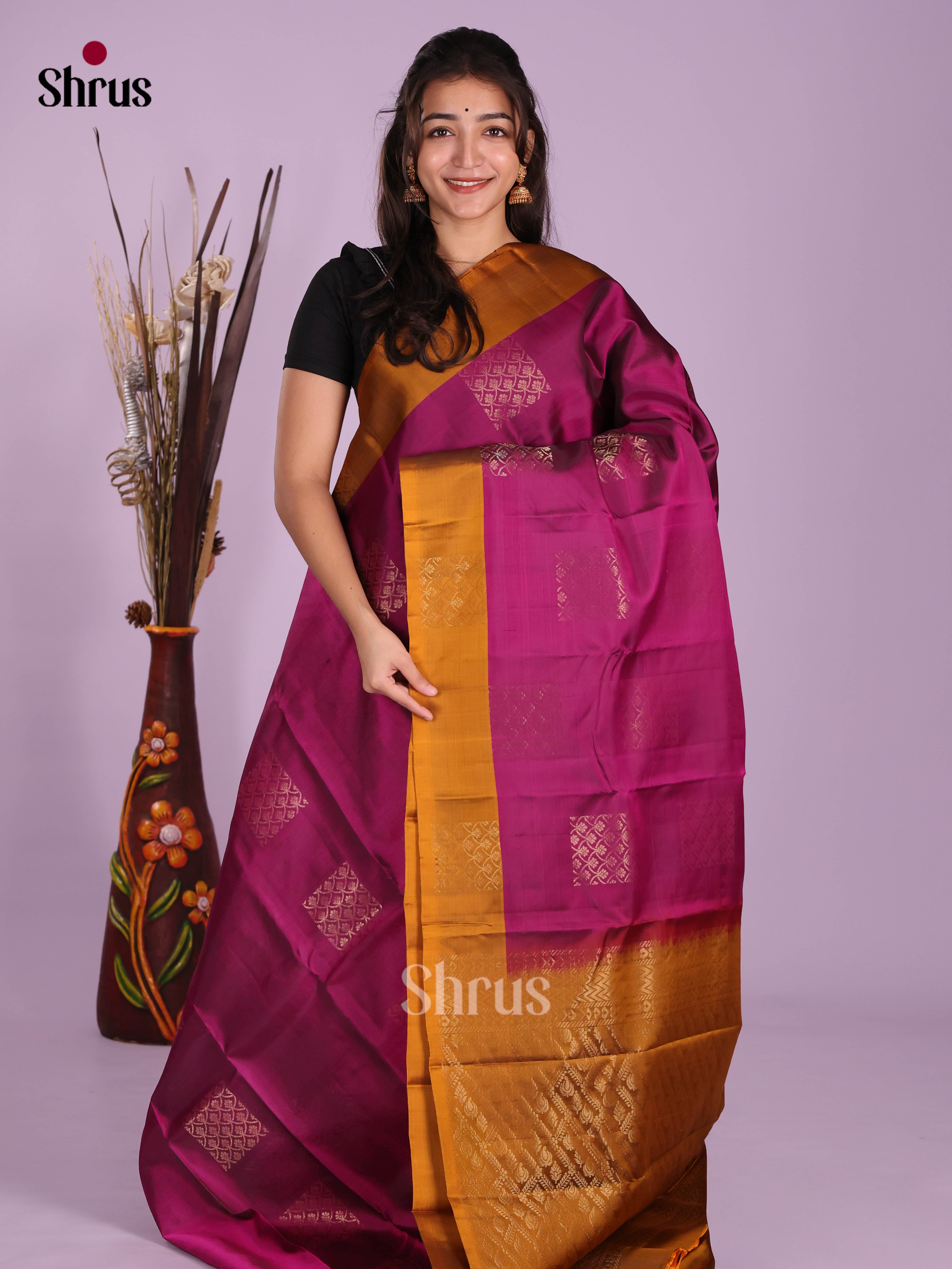 Purple & Mustard - Softsilk-halfpure Saree - Shop on Shrus.com